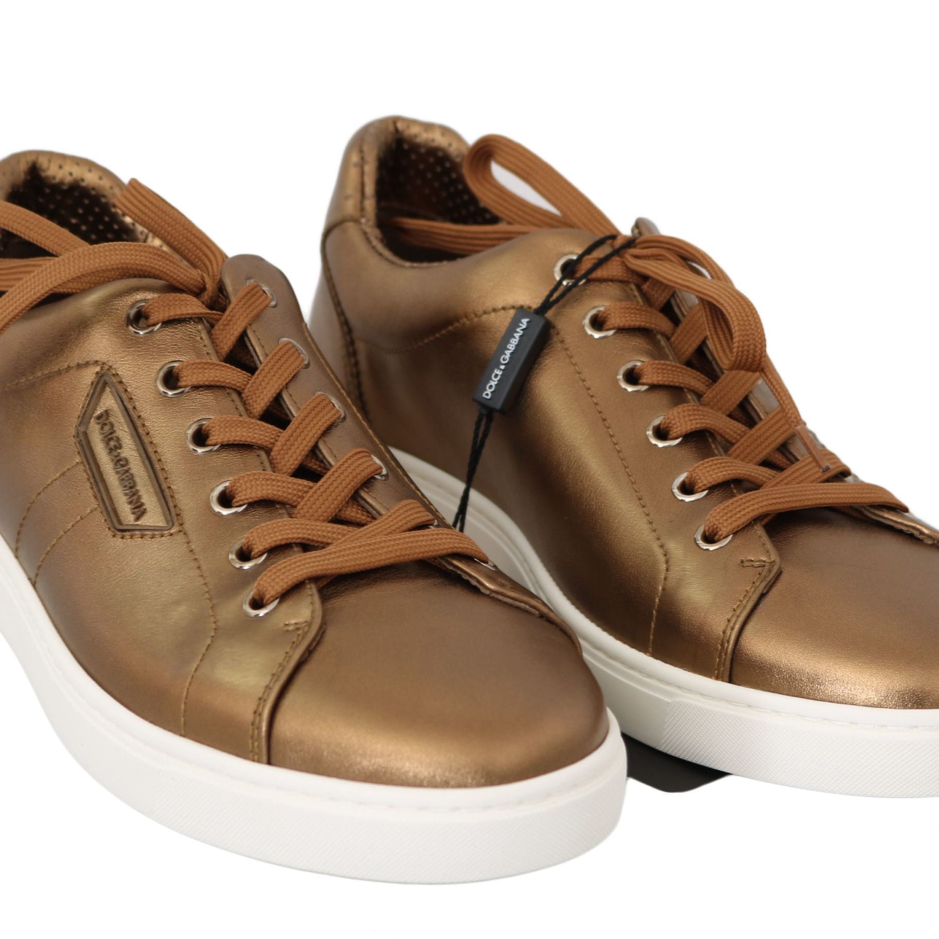 Dolce & Gabbana Gold Leather Mens Casual Sneakers