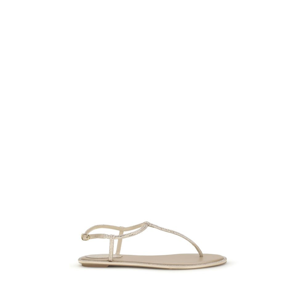 RENE CAOVILLA Beige Satin Flip-Flop Sandals