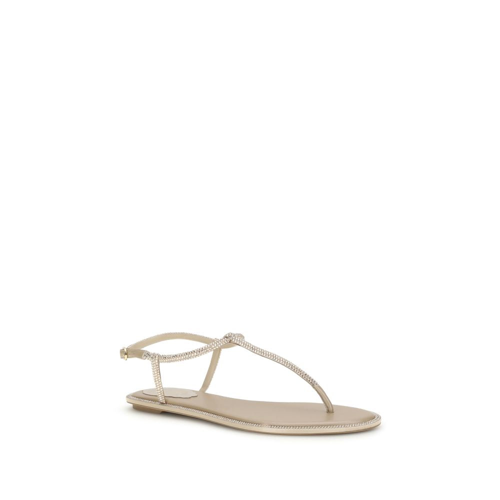 RENE CAOVILLA Beige Satin Flip-Flop Sandals