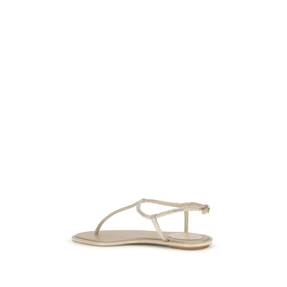 RENE CAOVILLA Beige Satin Flip-Flop Sandals
