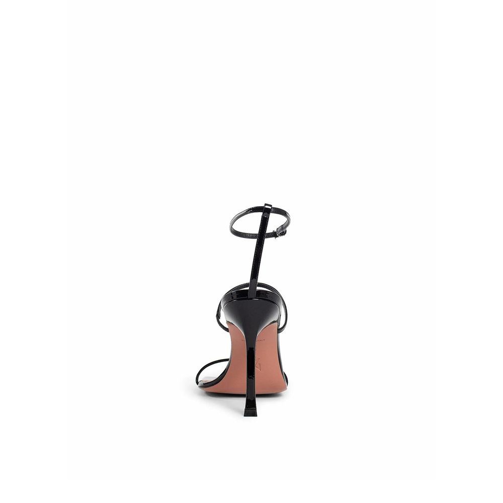 Amina Muaddi Black Calfskin Stiletto Heel Sandals