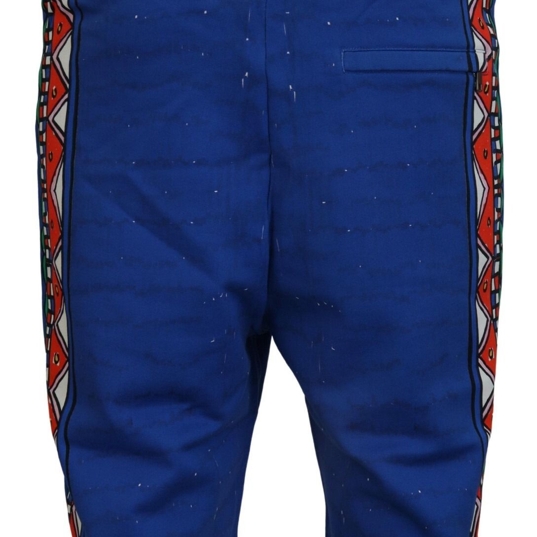 Dolce & Gabbana Blue Cotton Printed Bermuda Trousers Shorts