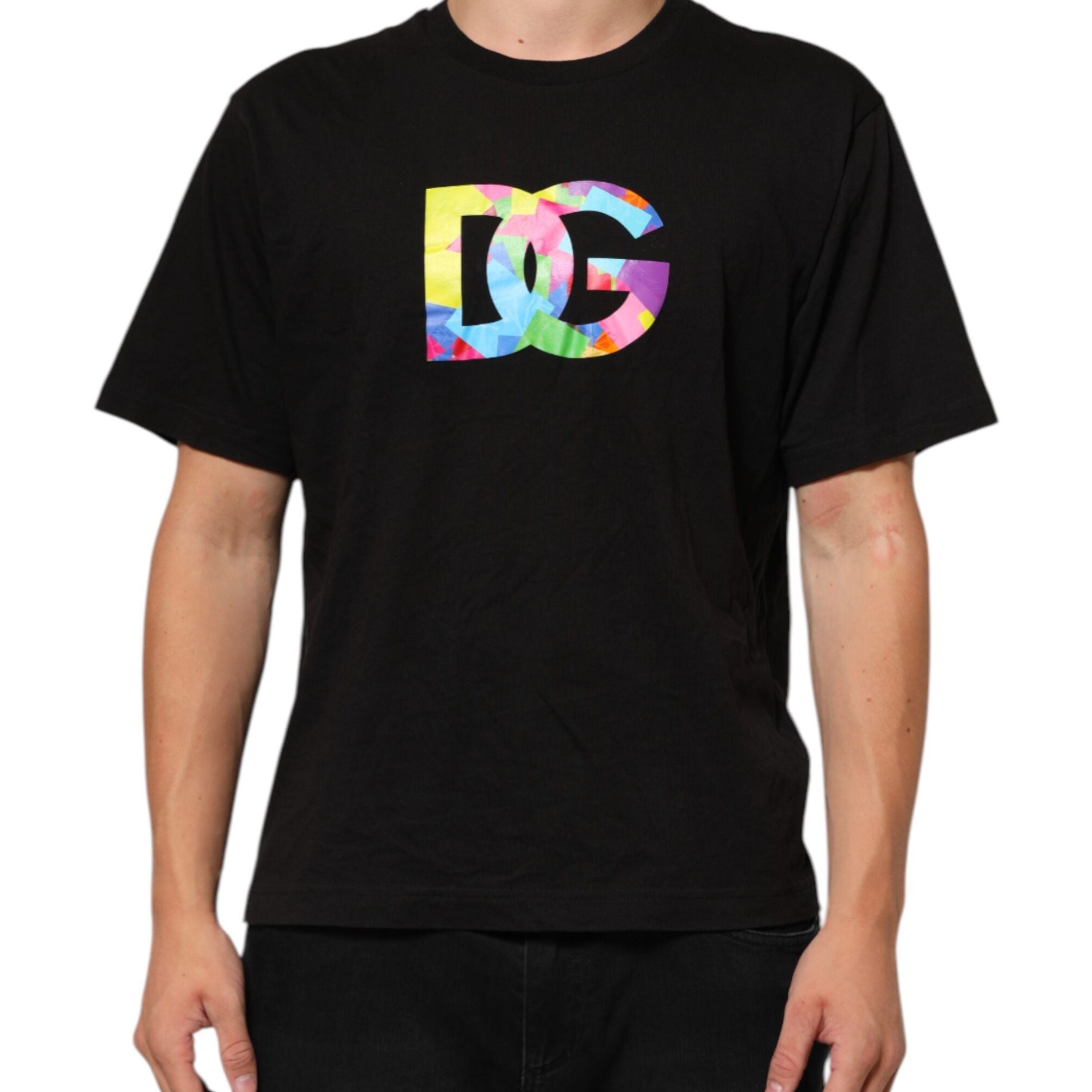 Dolce & Gabbana Black Logo Print Cotton Crew Neck T-shirt