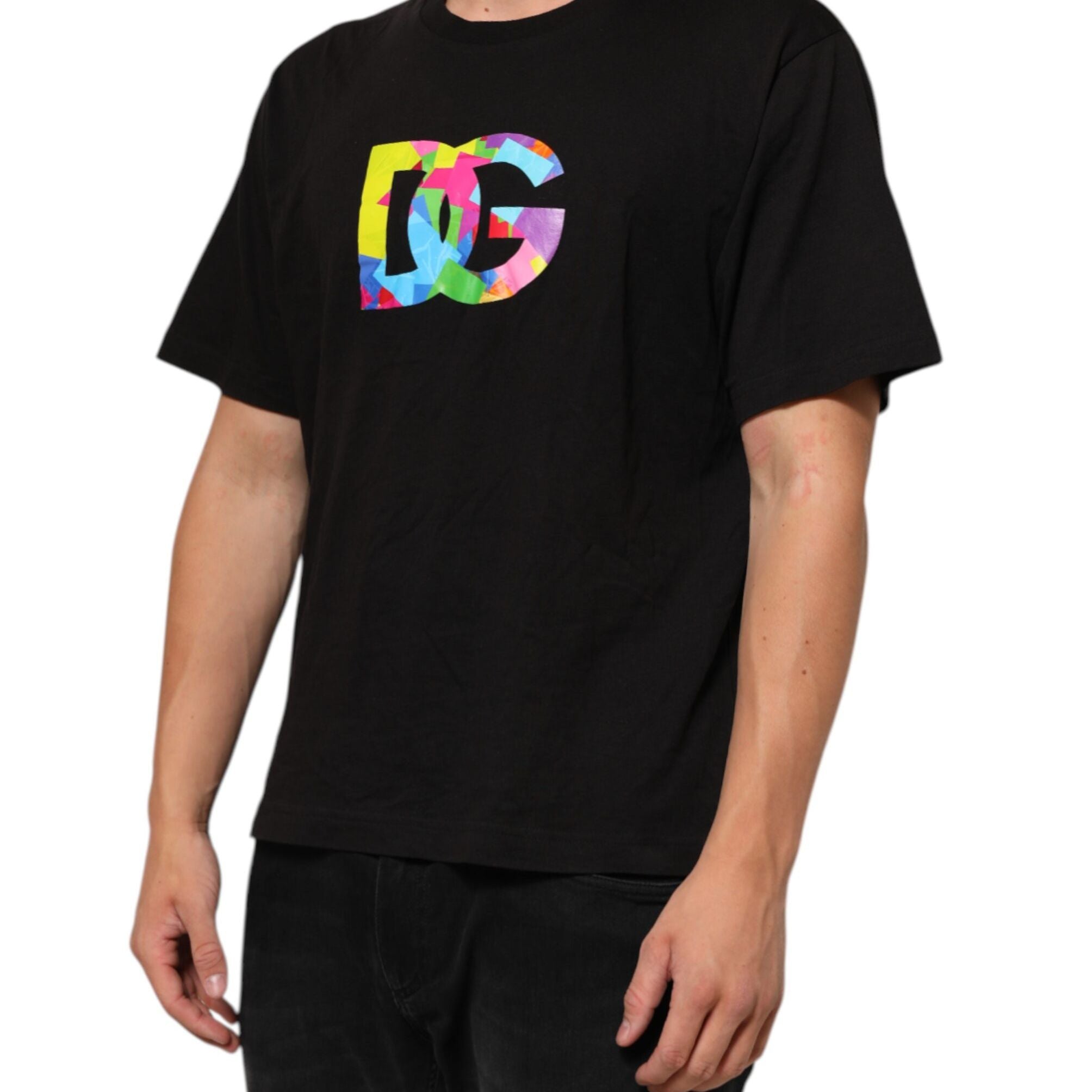Dolce & Gabbana Black Logo Print Cotton Crew Neck T-shirt