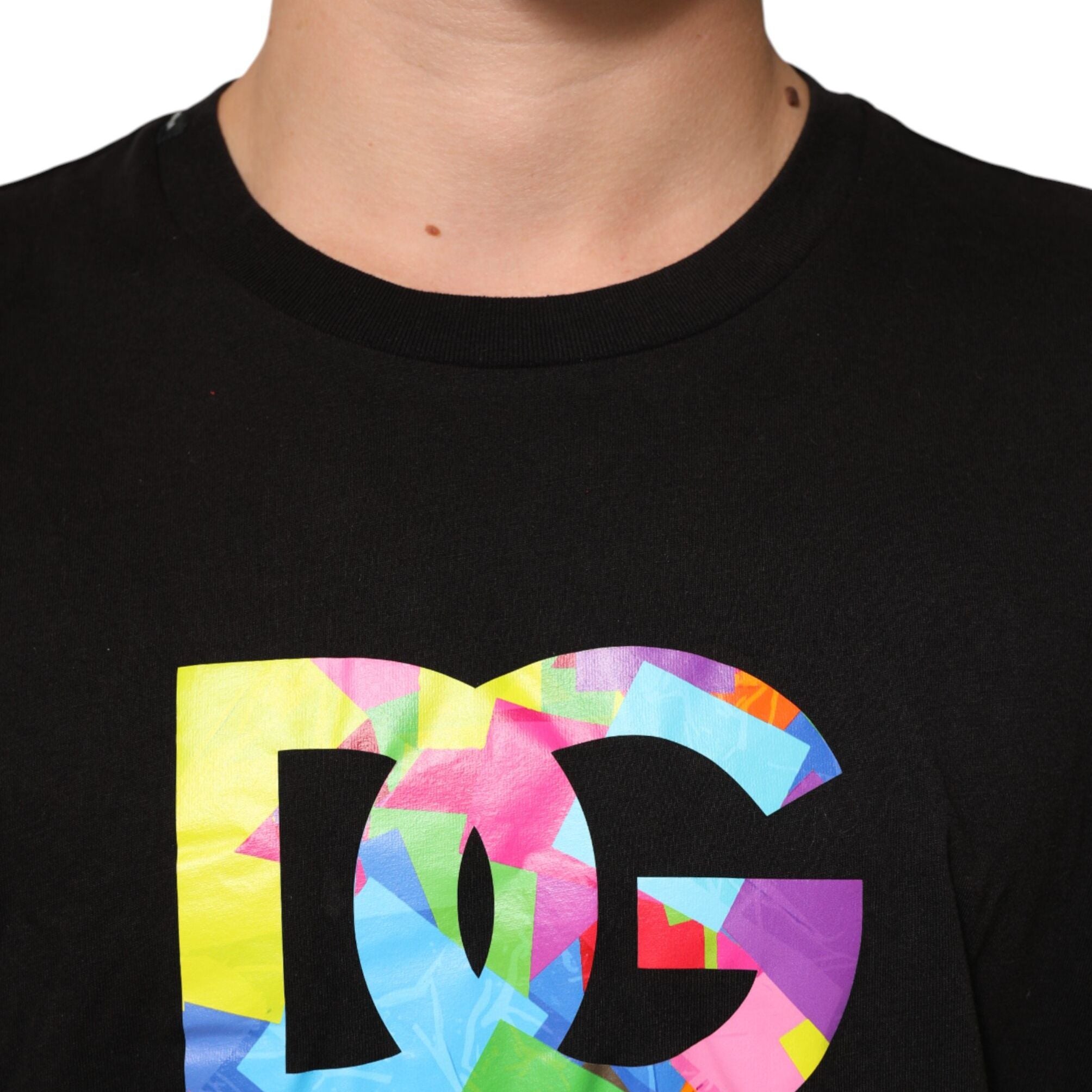 Dolce & Gabbana Black Logo Print Cotton Crew Neck T-shirt
