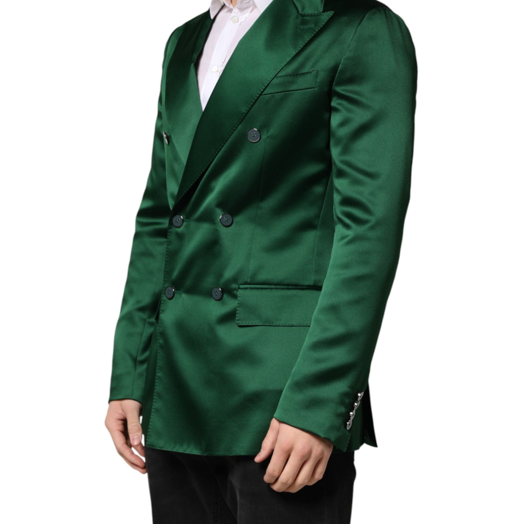 Dolce & Gabbana Green Satin Double Breasted Jacket Blazer