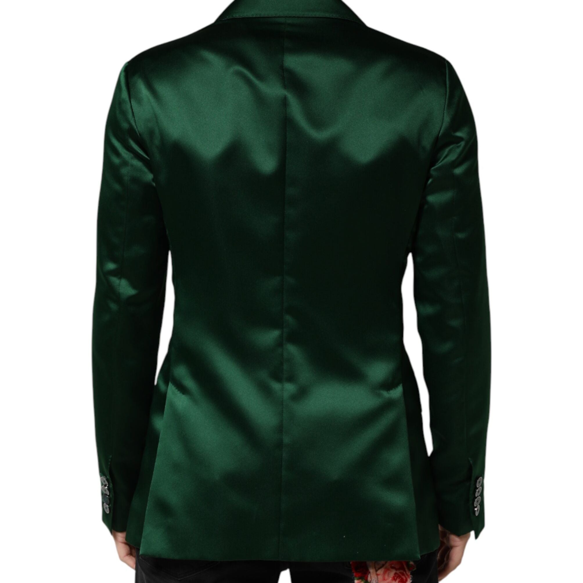 Dolce & Gabbana Green Satin Double Breasted Jacket Blazer