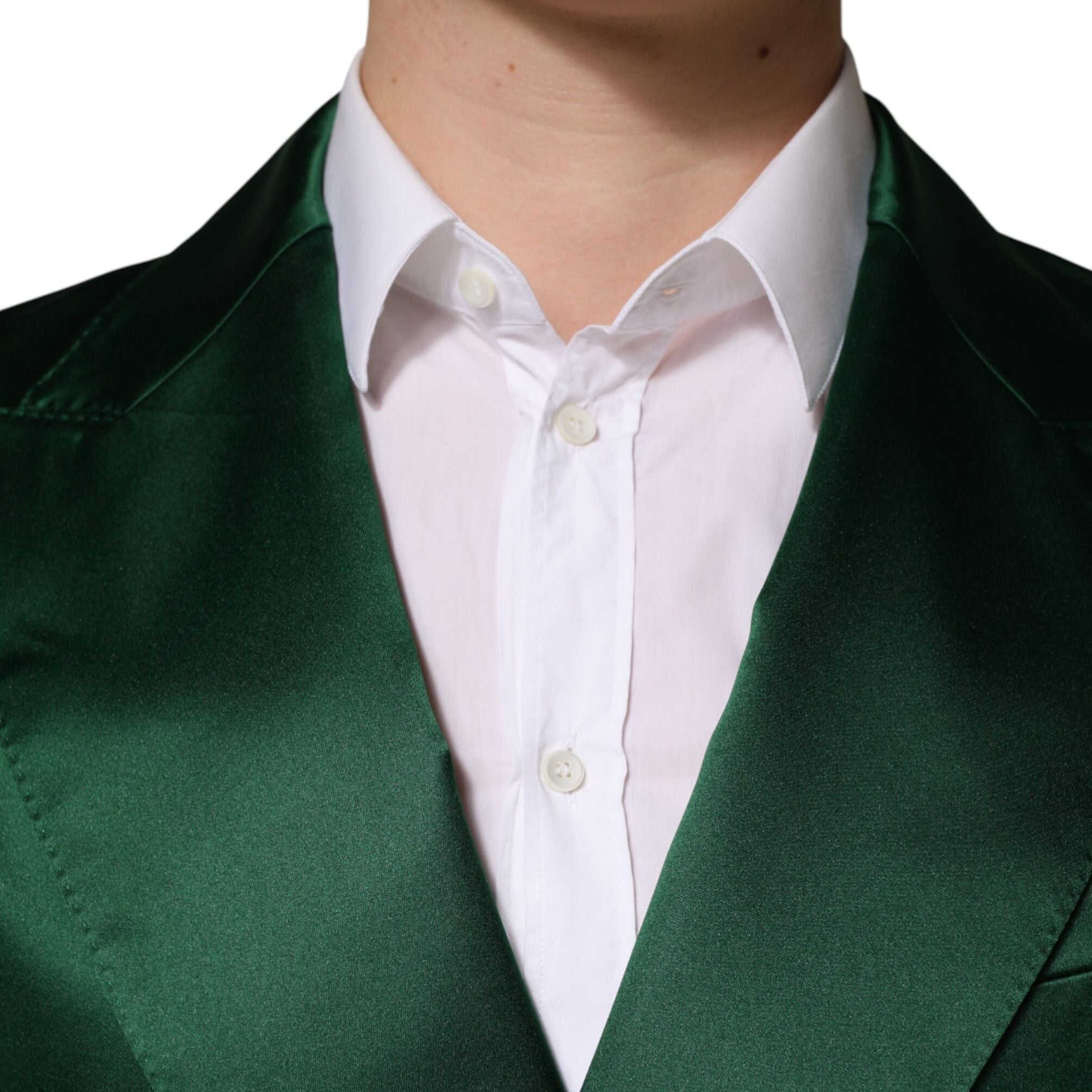 Dolce & Gabbana Green Satin Double Breasted Jacket Blazer