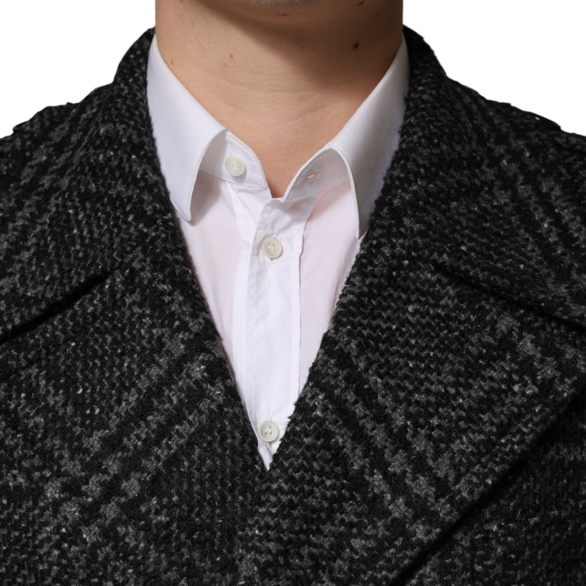 Dolce & Gabbana Grey Double Breasted Plaid Wool Coat Jacket
