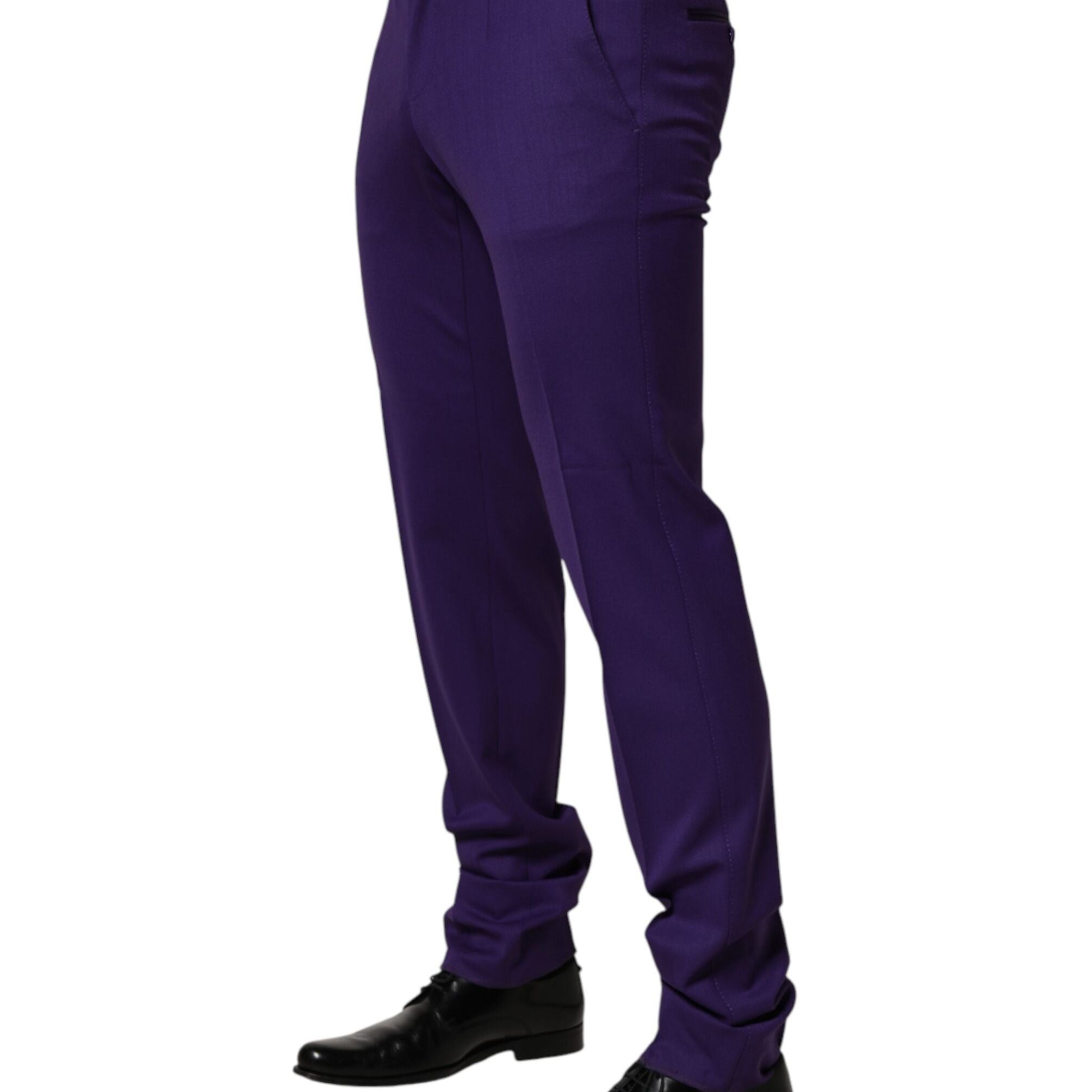 Dolce & Gabbana Purple Wool Skinny Dress Men Trouser Pants