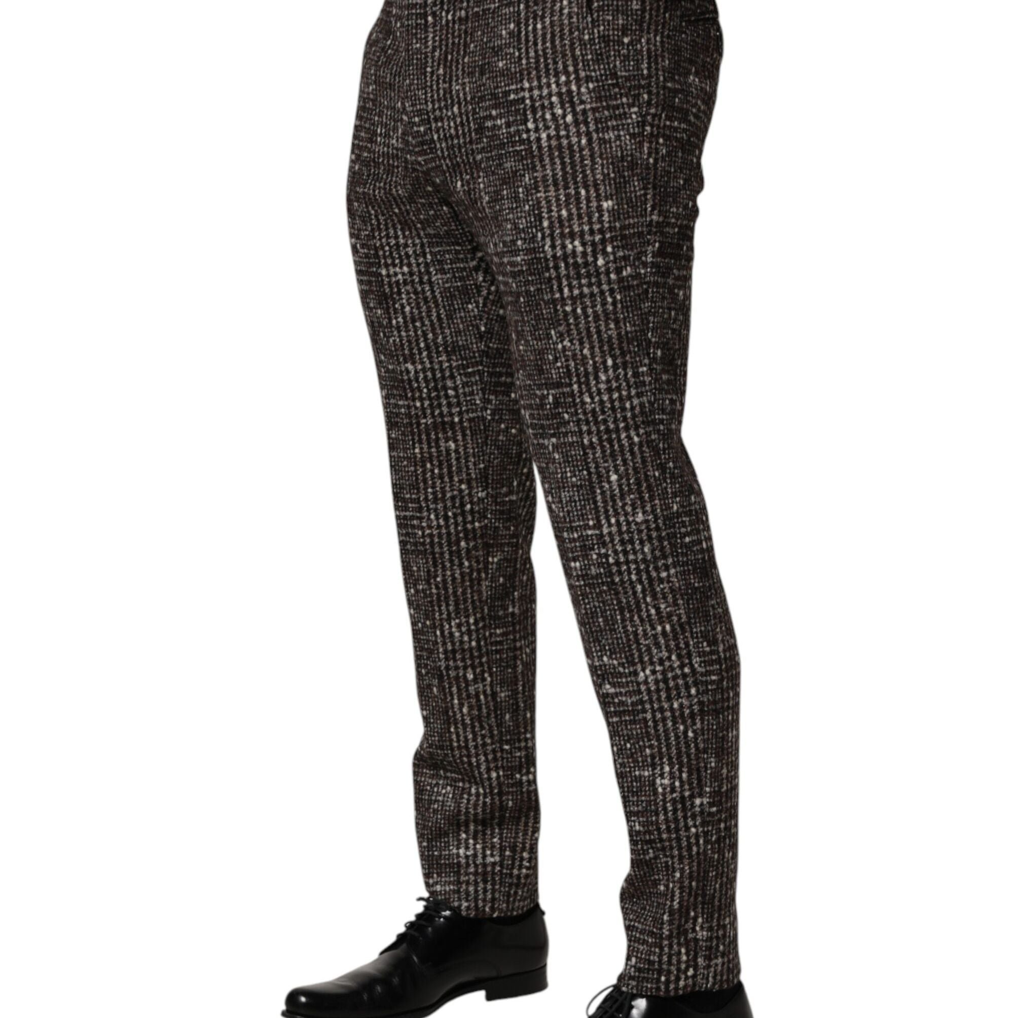 Dolce & Gabbana Brown Wool Plaid Skinny Dress Trouser Pants
