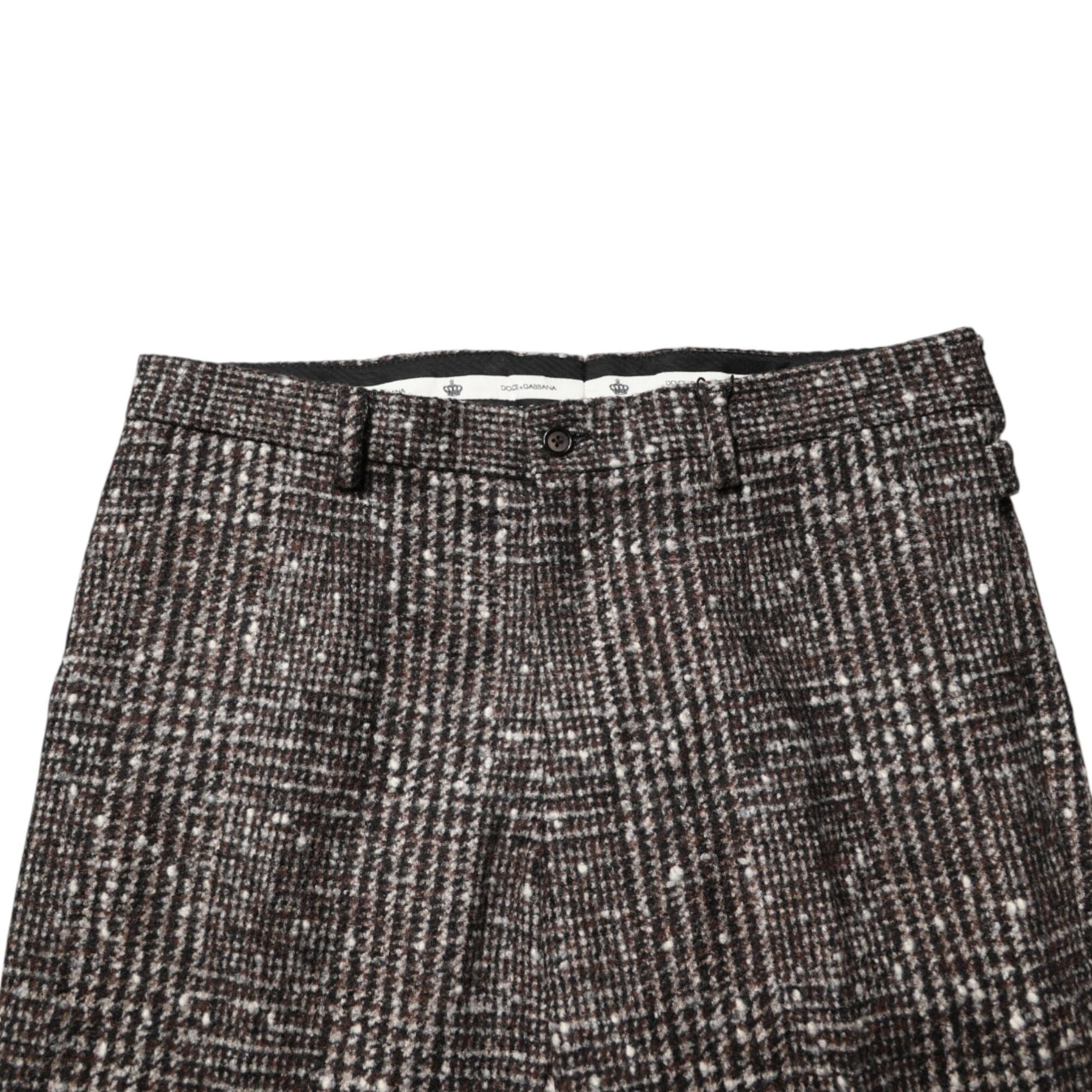 Dolce & Gabbana Brown Wool Plaid Skinny Dress Trouser Pants