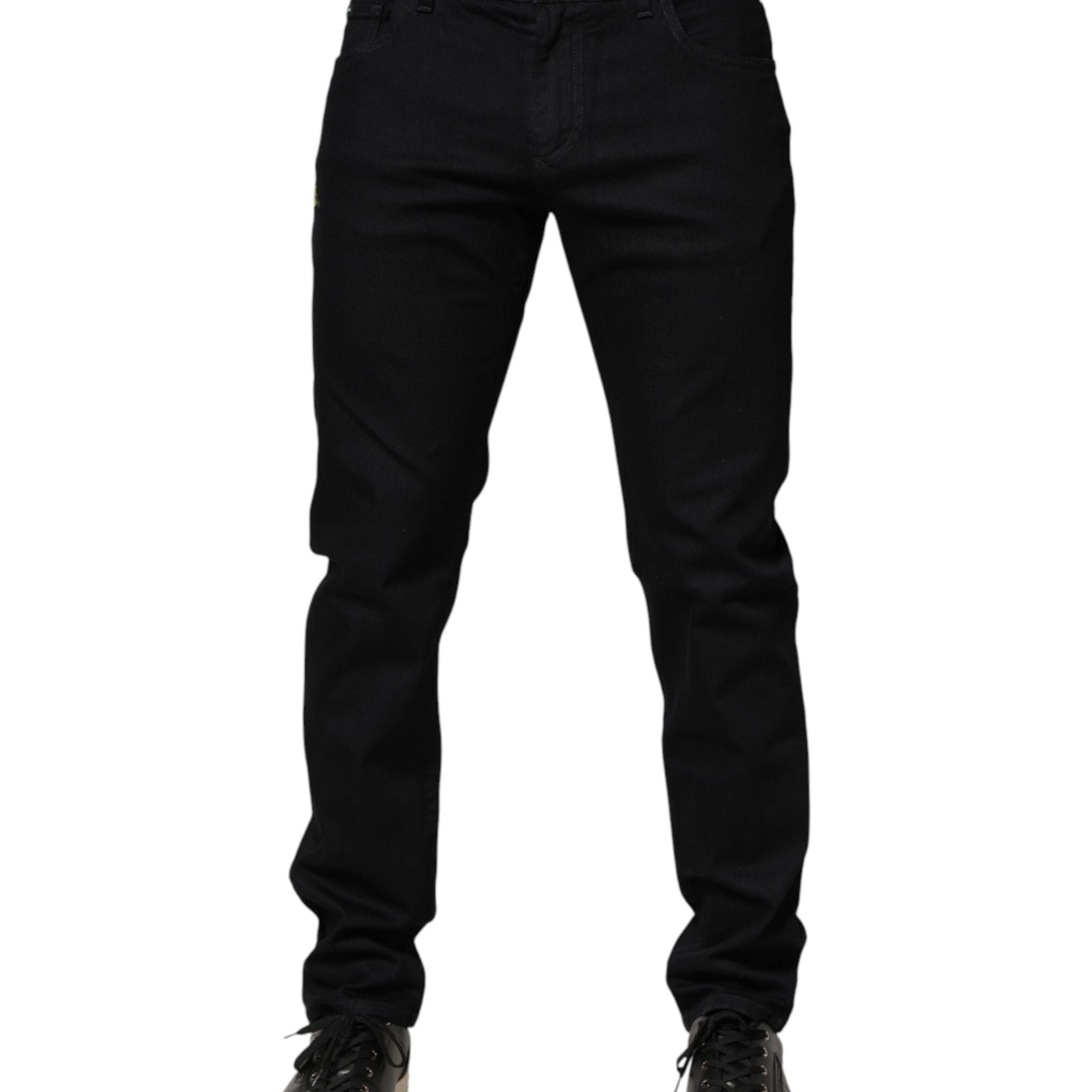 Dolce & Gabbana Black Floral Cotton Skinny Men Denim Jeans