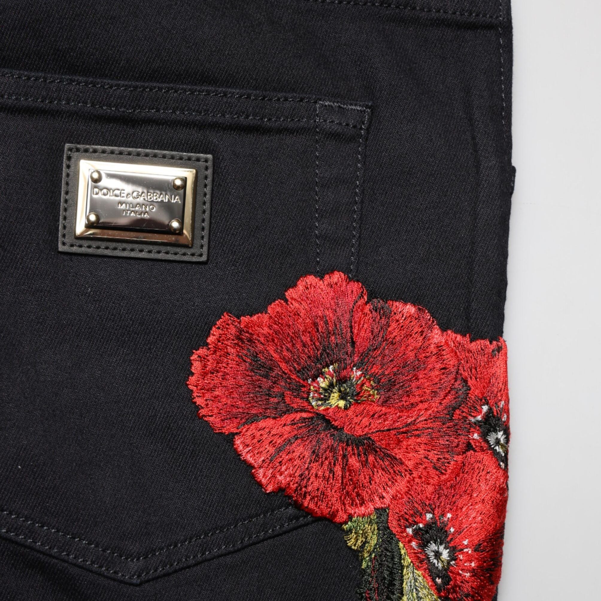 Dolce & Gabbana Black Floral Cotton Skinny Men Denim Jeans