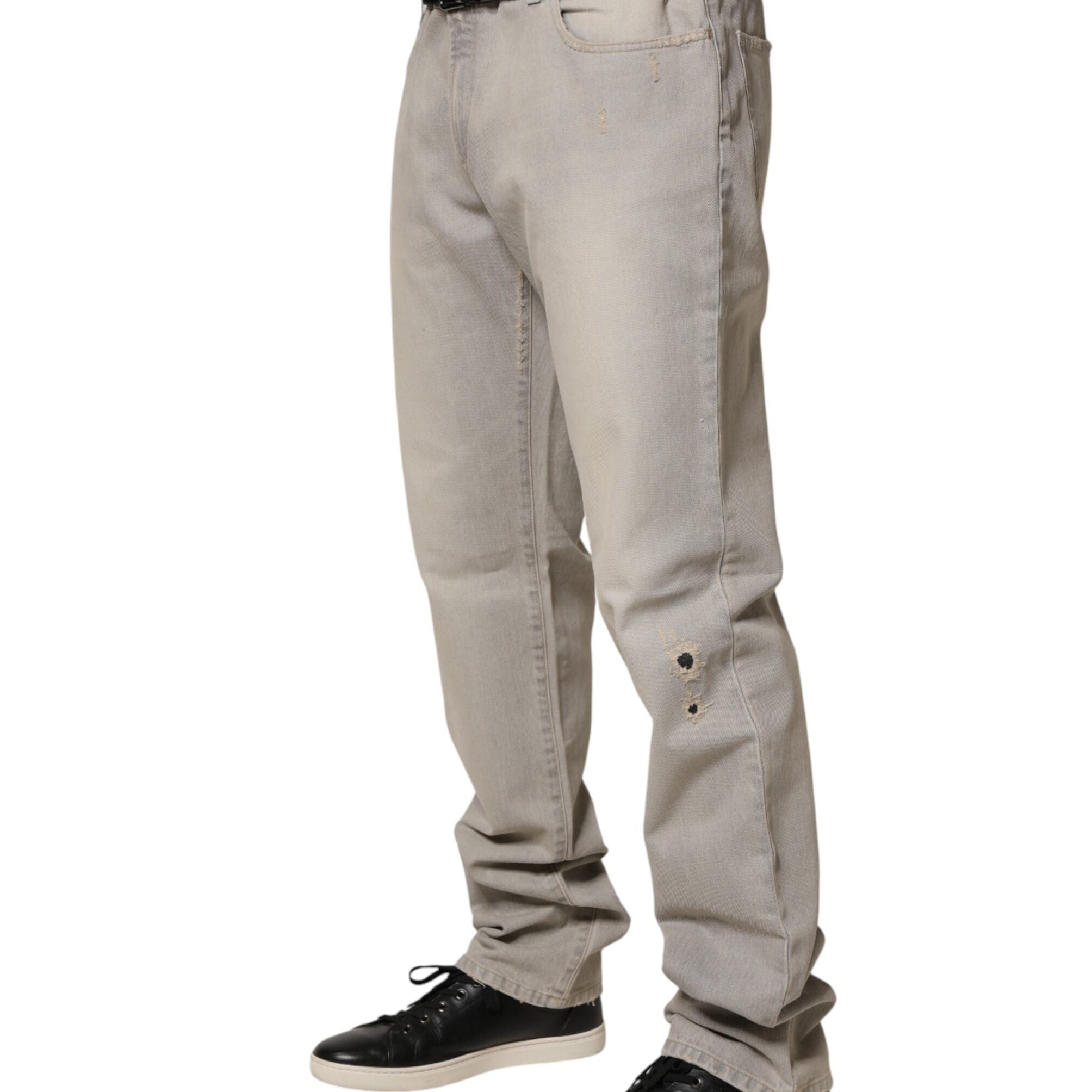 Dolce & Gabbana Light Gray Cotton Straight Denim Trouser Jeans