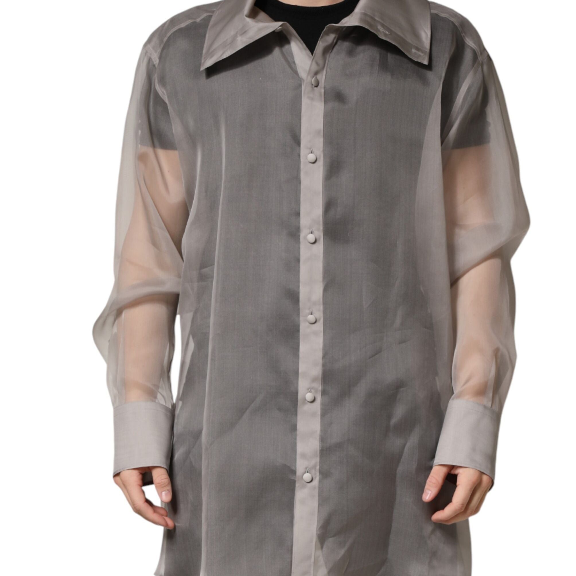 Dolce & Gabbana Gray Sheer Silk Button Front Men Dress Shirt
