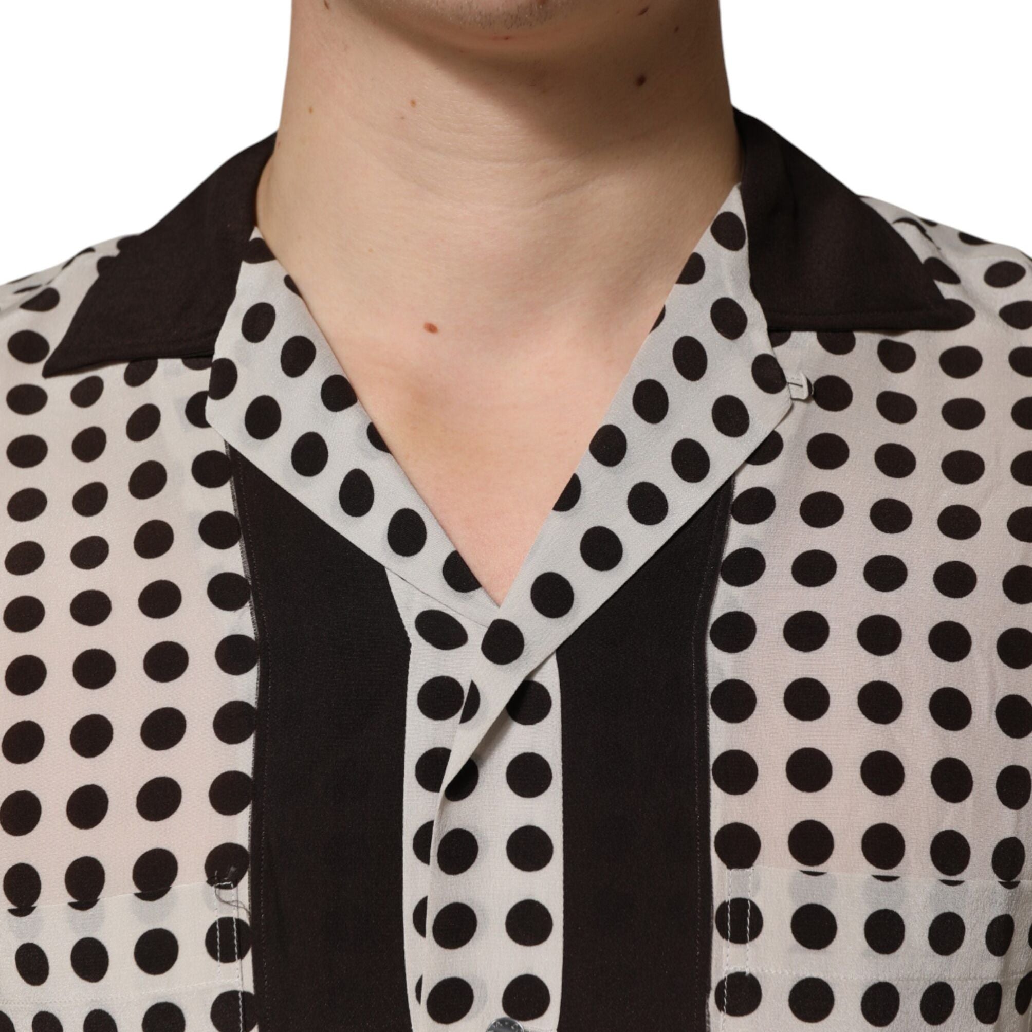 Dolce & Gabbana White Black Polka Dot Silk Men Casual Shirt