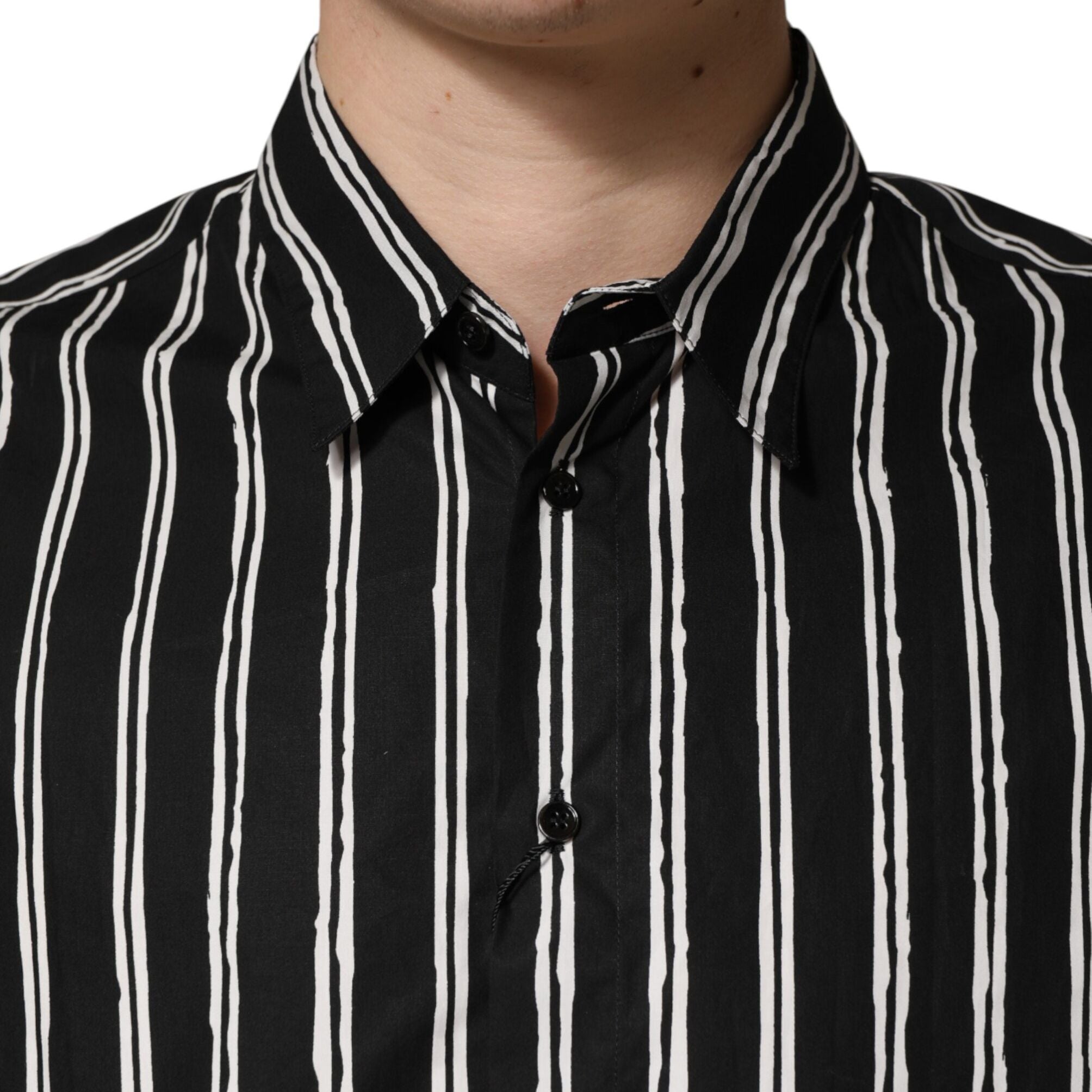 Dolce & Gabbana Black Stripes Cotton Men Formal Dress Shirt