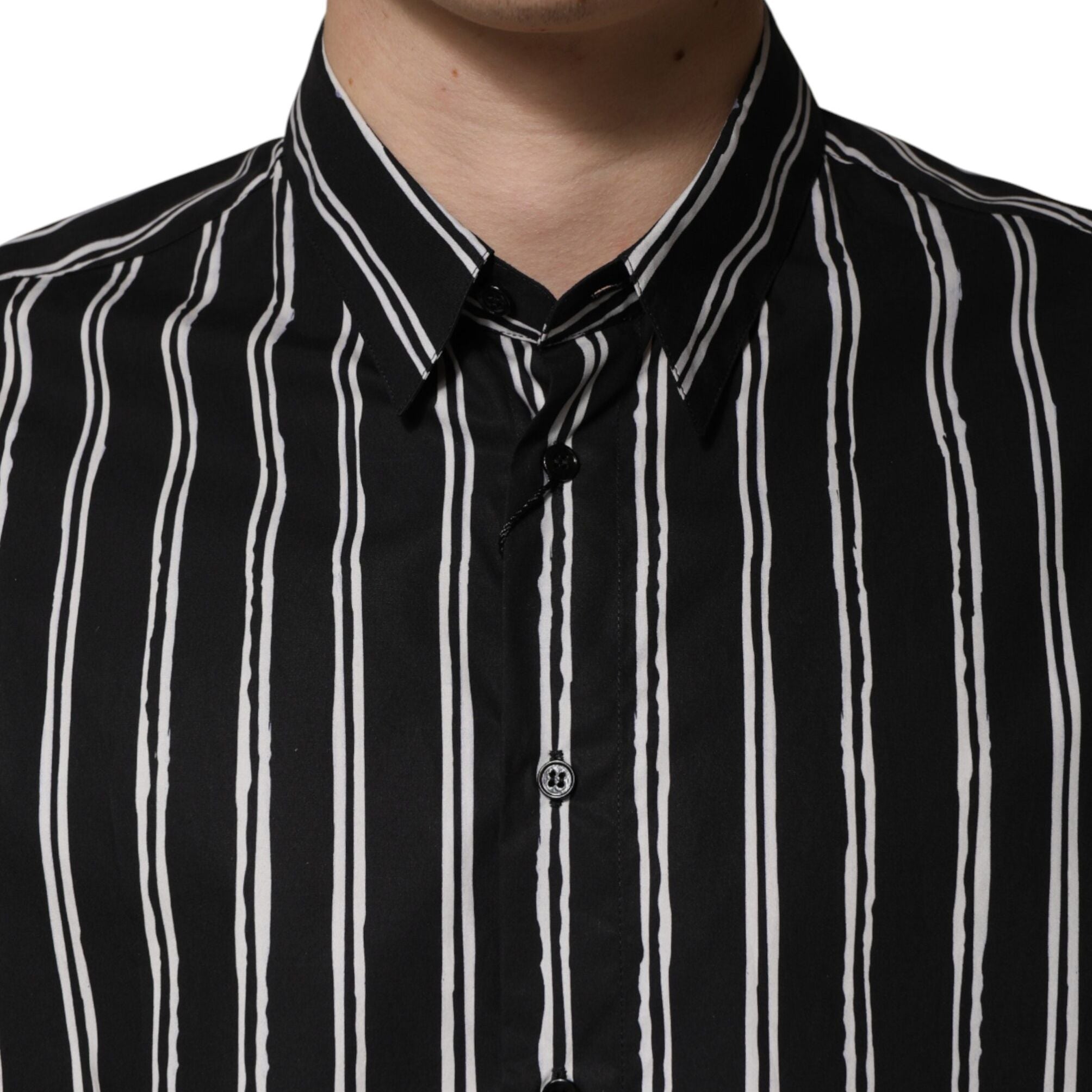 Dolce & Gabbana Black Stripes Cotton Men Formal Dress Shirt