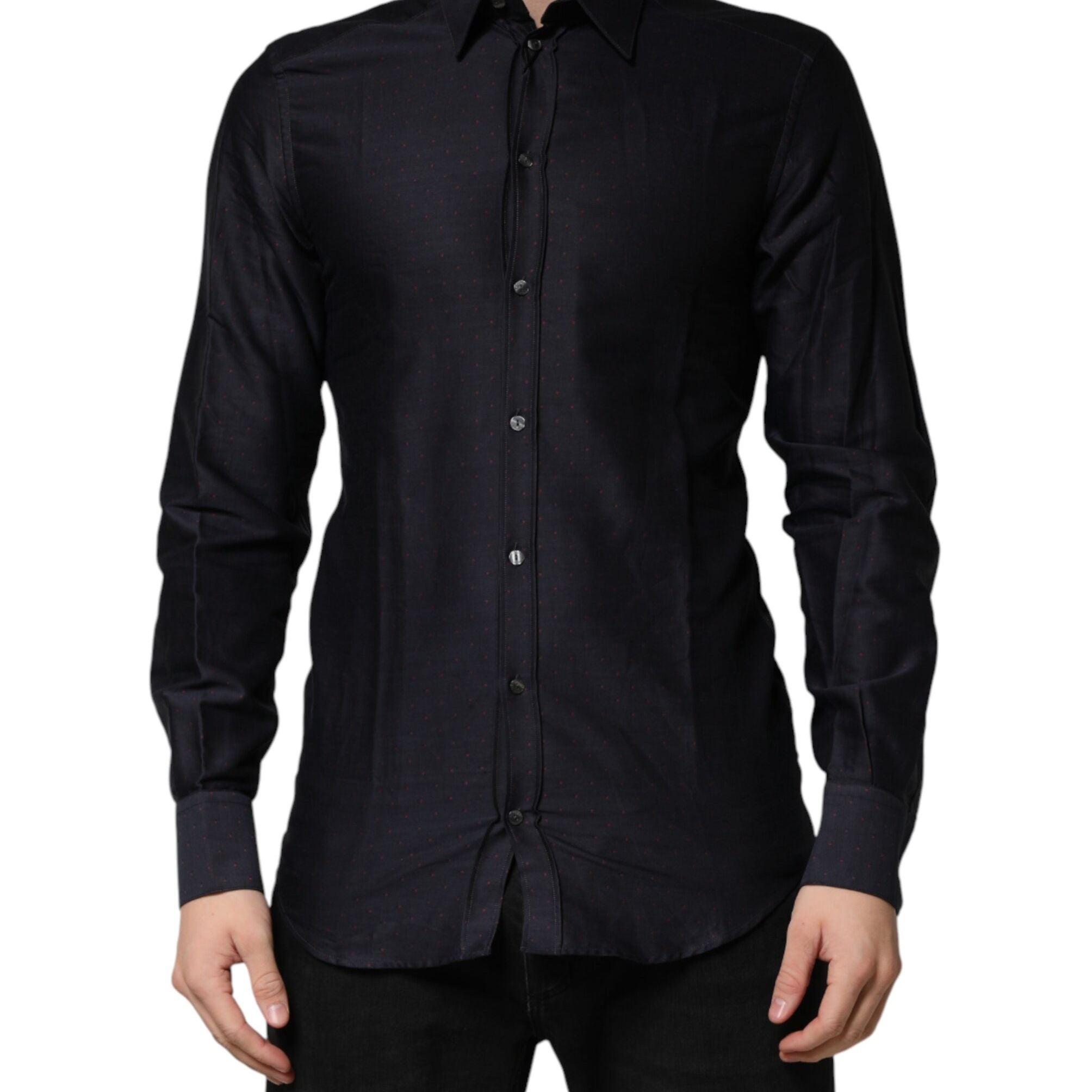 Dolce & Gabbana Black Dotted Cotton Collared GOLD Dress Shirt