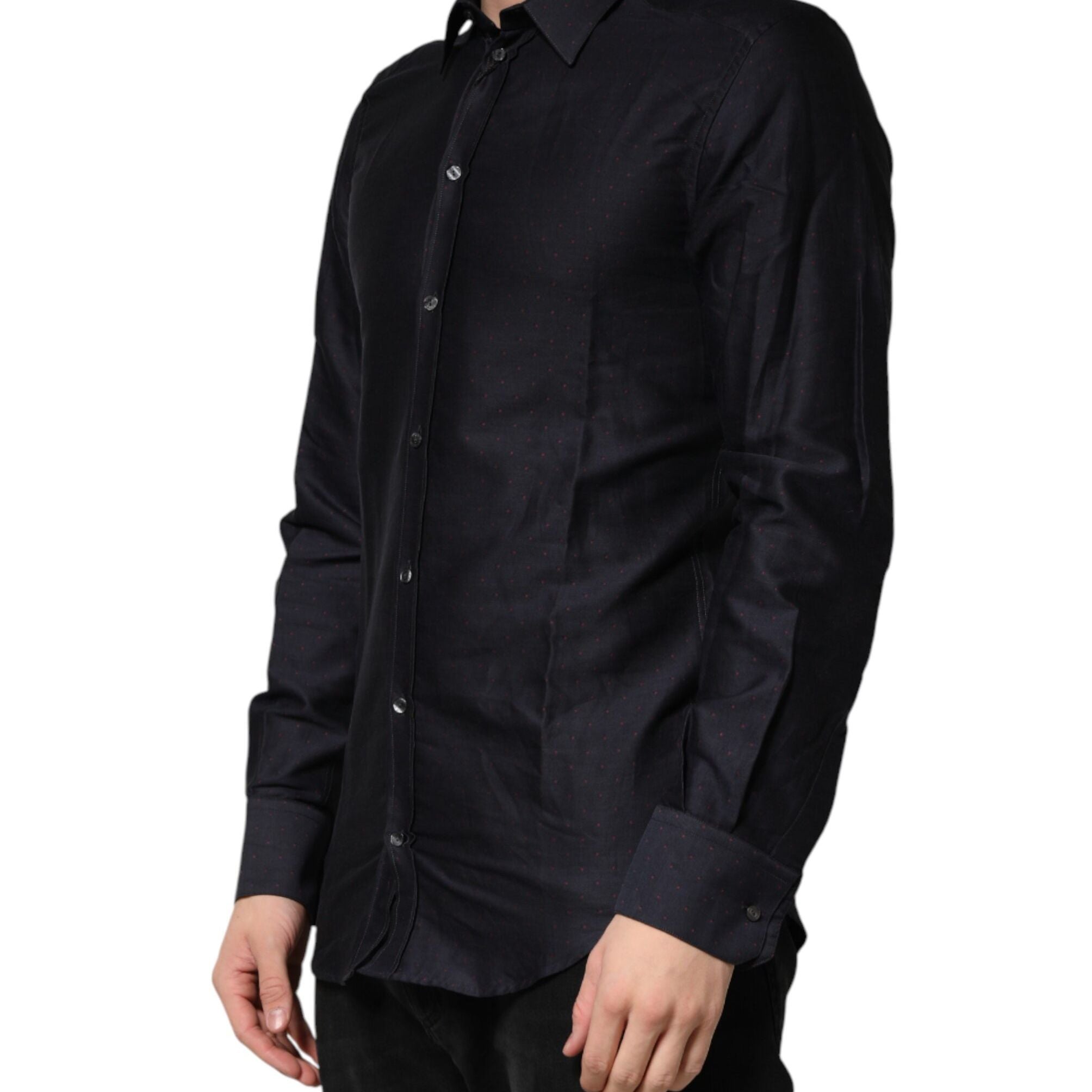 Dolce & Gabbana Black Dotted Cotton Collared GOLD Dress Shirt