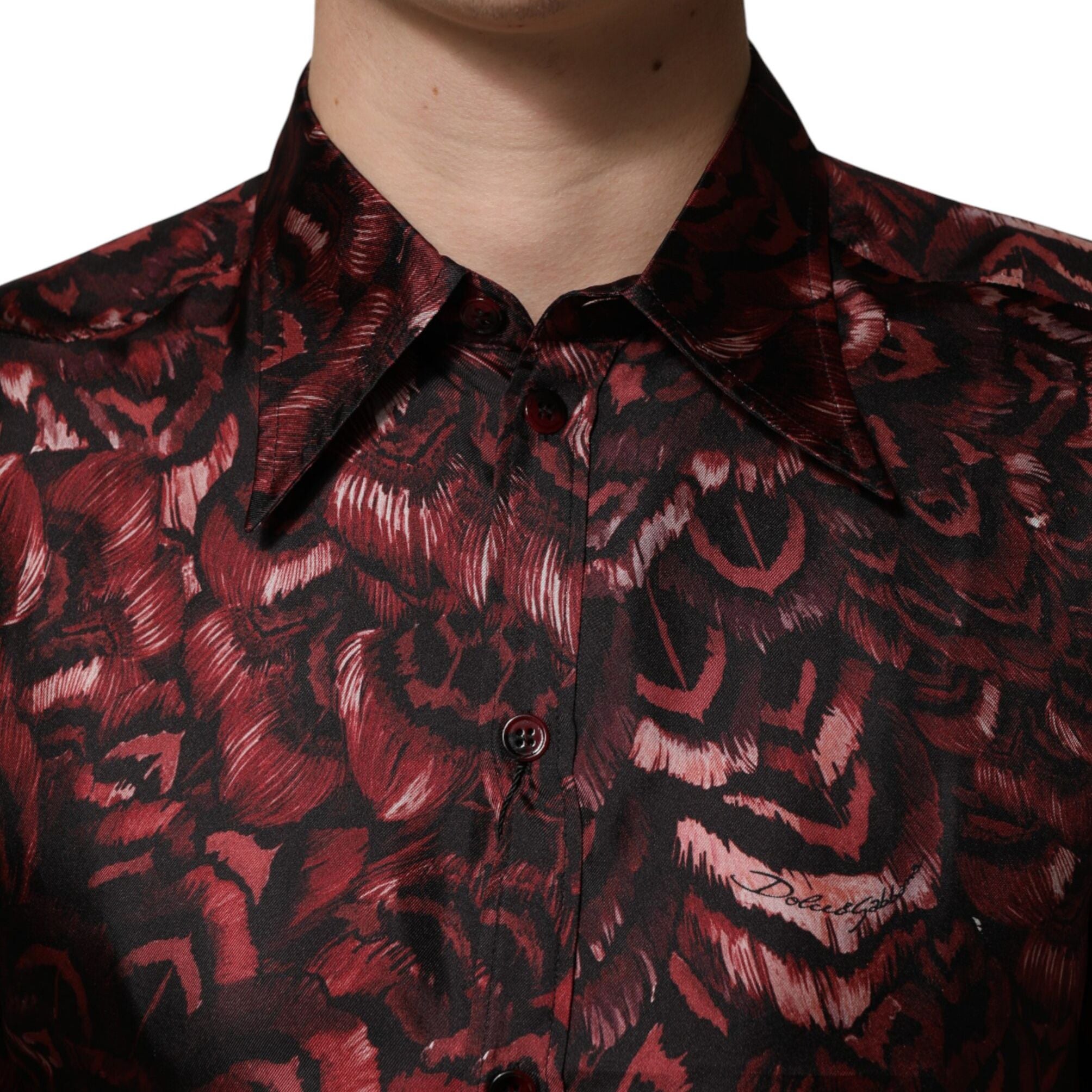 Dolce & Gabbana Bordeaux Patterned Collared Men Dress Shirt