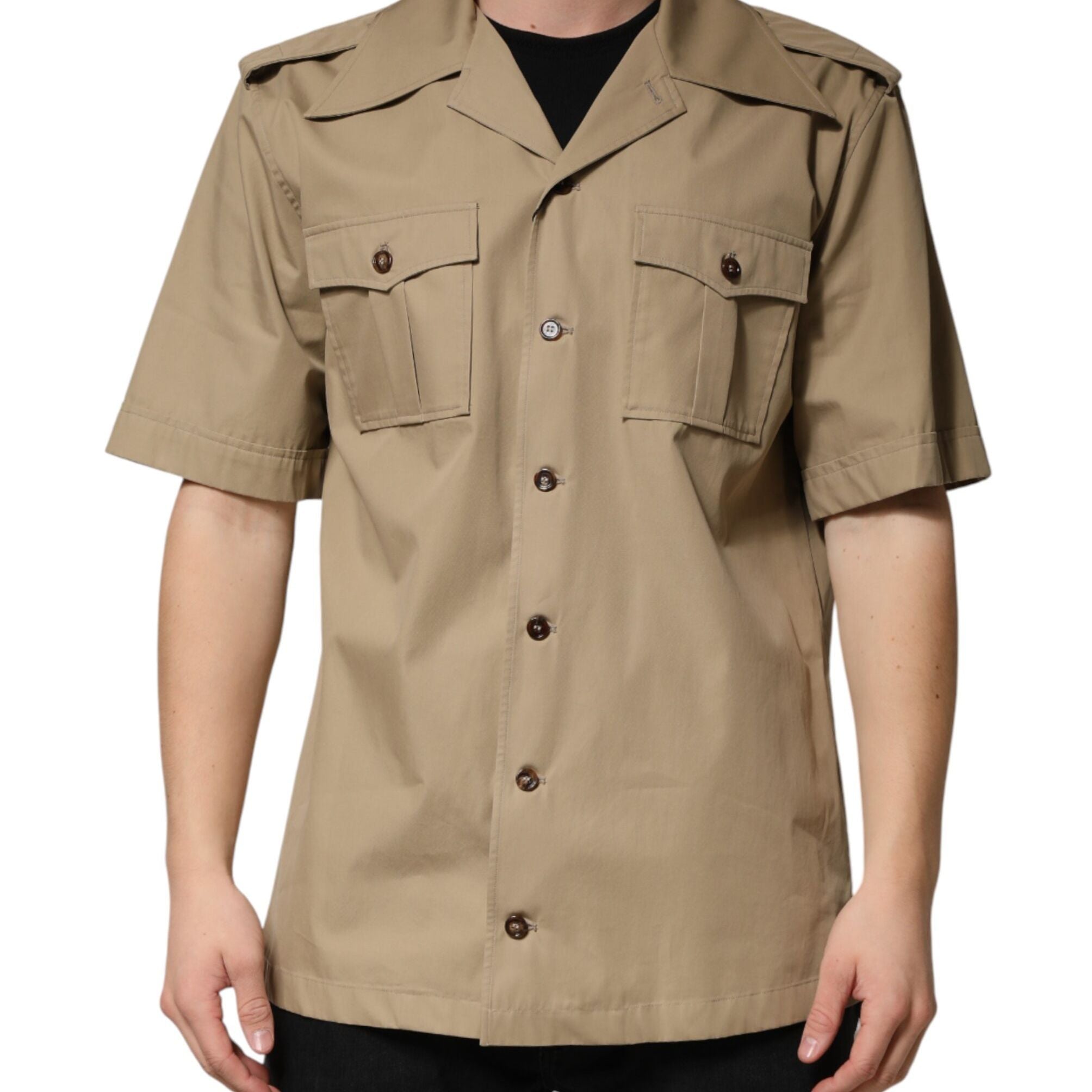 Dolce & Gabbana Brown Pin Up Short Sleeves Men Casual Shirt