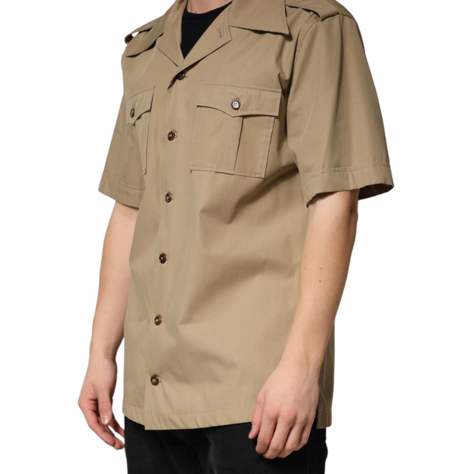 Dolce & Gabbana Brown Pin Up Short Sleeves Men Casual Shirt