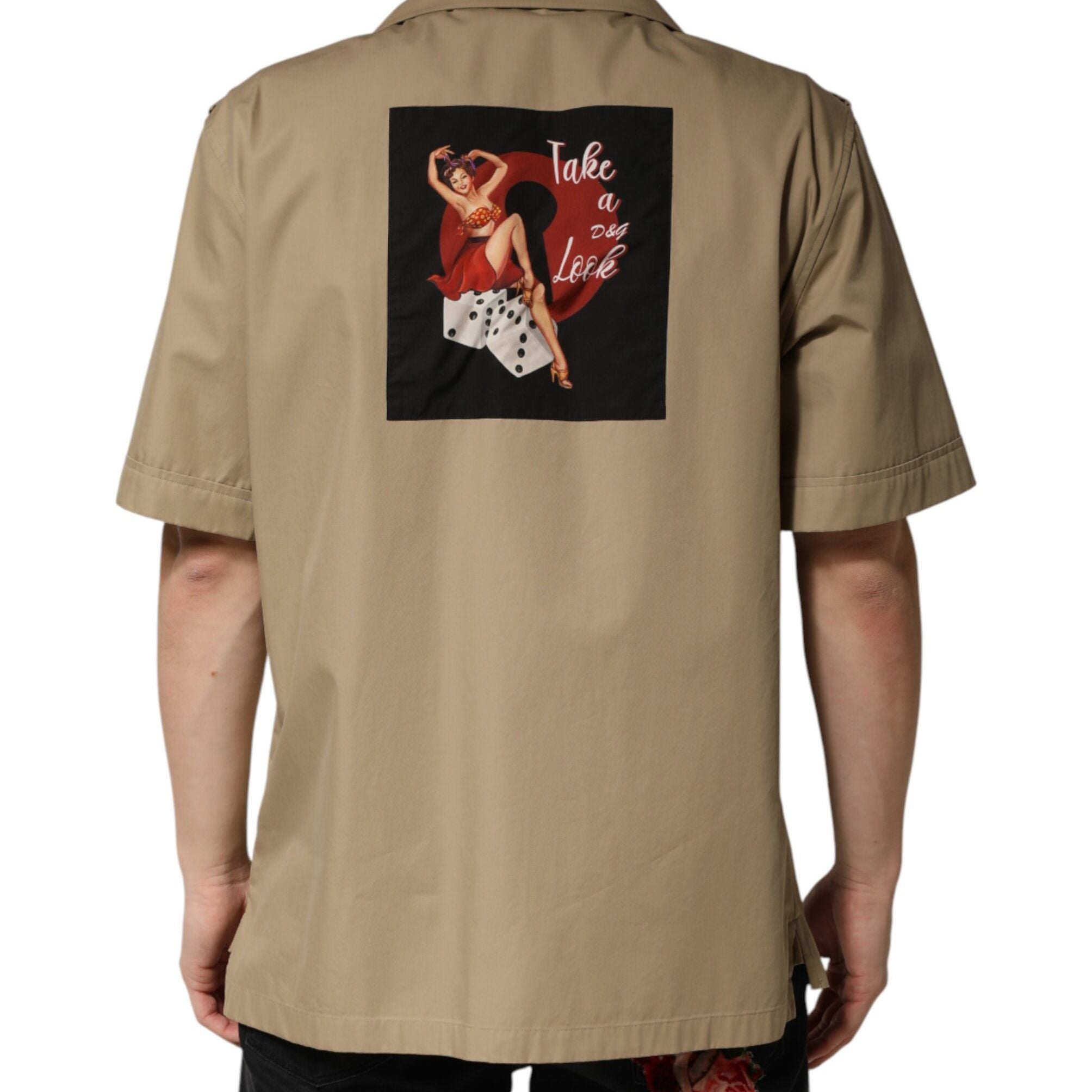 Dolce & Gabbana Brown Pin Up Short Sleeves Men Casual Shirt