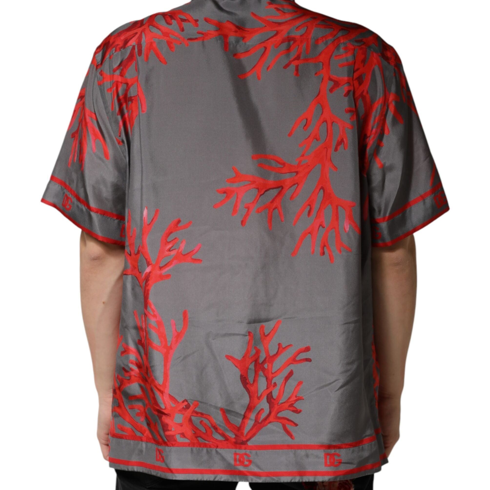 Dolce & Gabbana Gray Red Corals Short Sleeves Casual Shirt