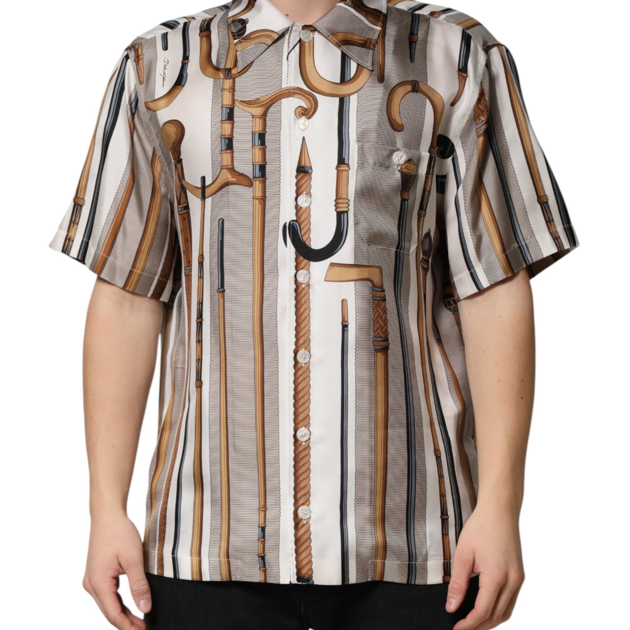 Dolce & Gabbana Multicolor Walking Stick Print Men Shirt