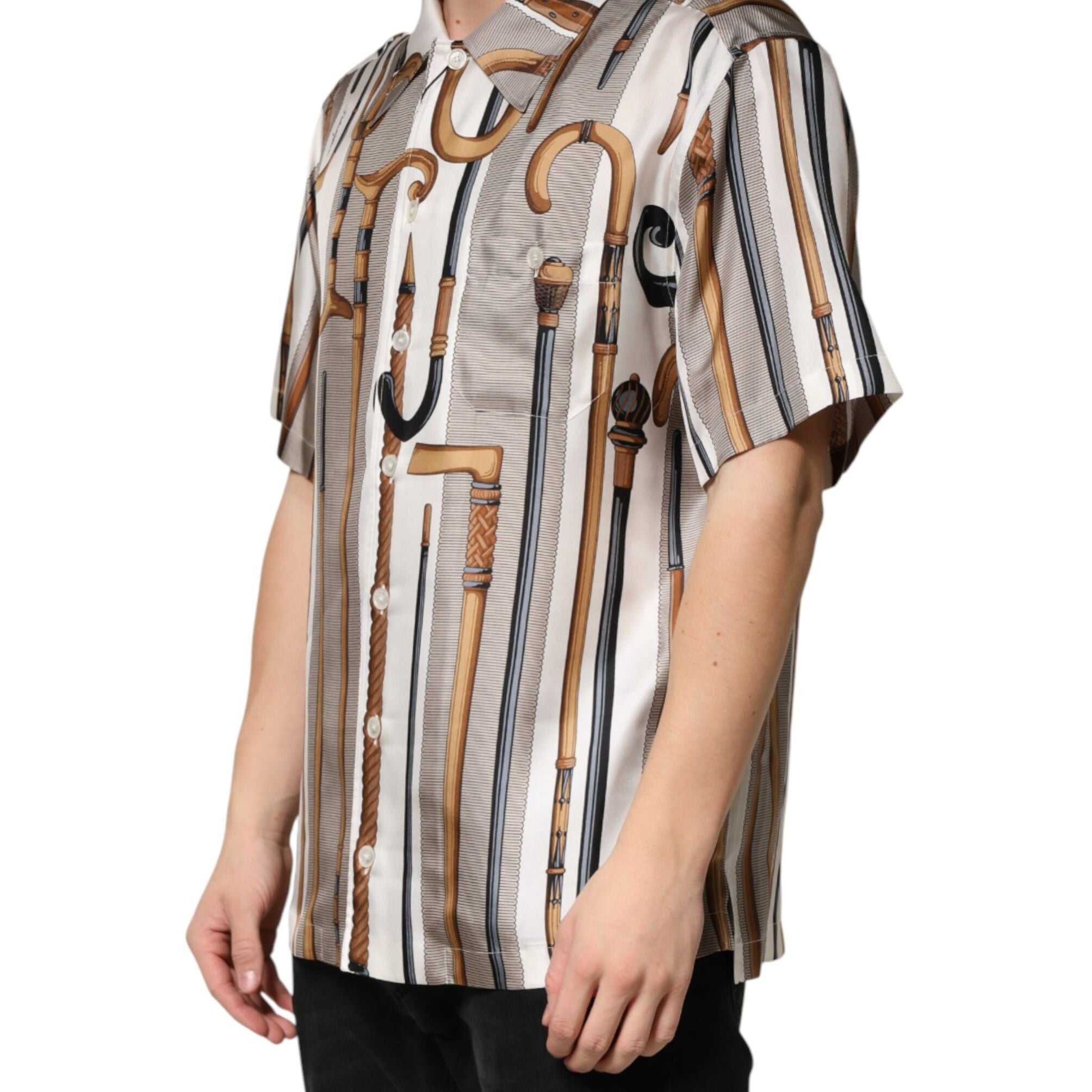Dolce & Gabbana Multicolor Walking Stick Print Men Shirt