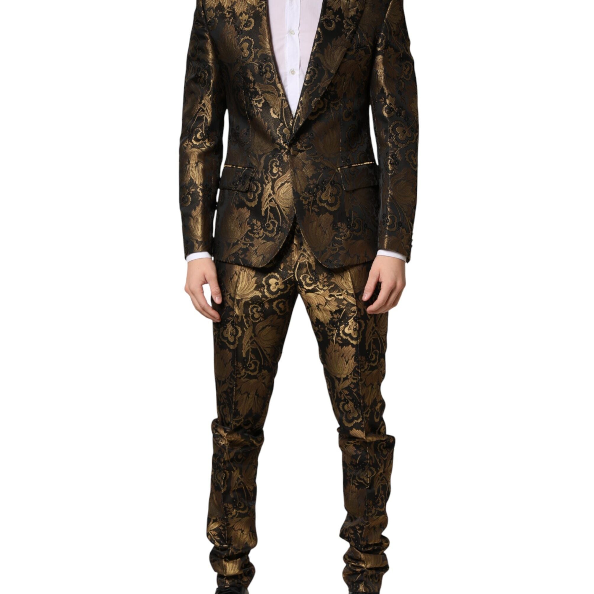 Dolce & Gabbana Black Gold Jacquard Single Breasted 2PC Suit