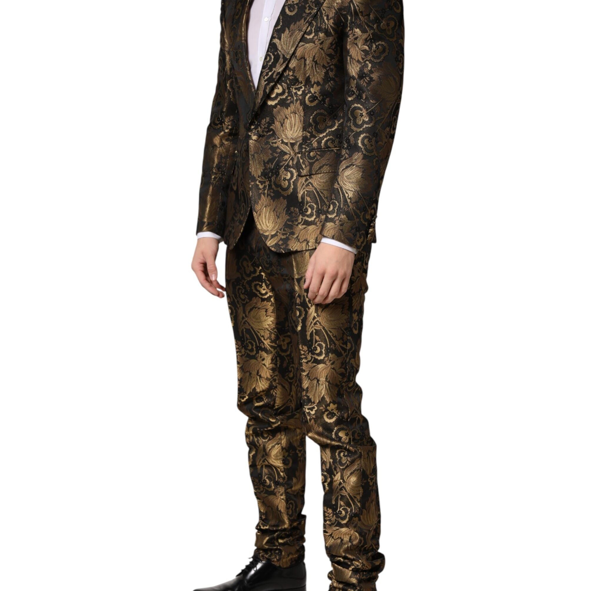 Dolce & Gabbana Black Gold Jacquard Single Breasted 2PC Suit