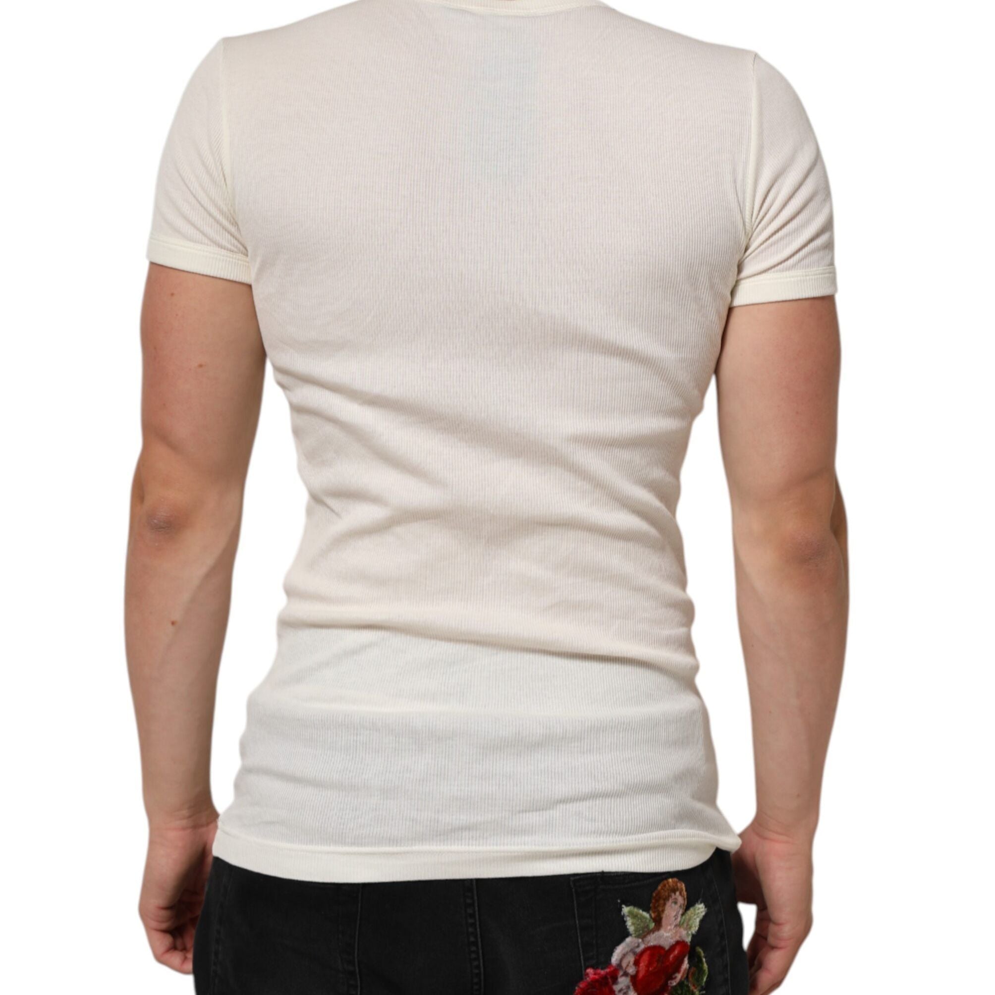 Dolce & Gabbana Off White Cotton Short Sleeve Henley T-shirt