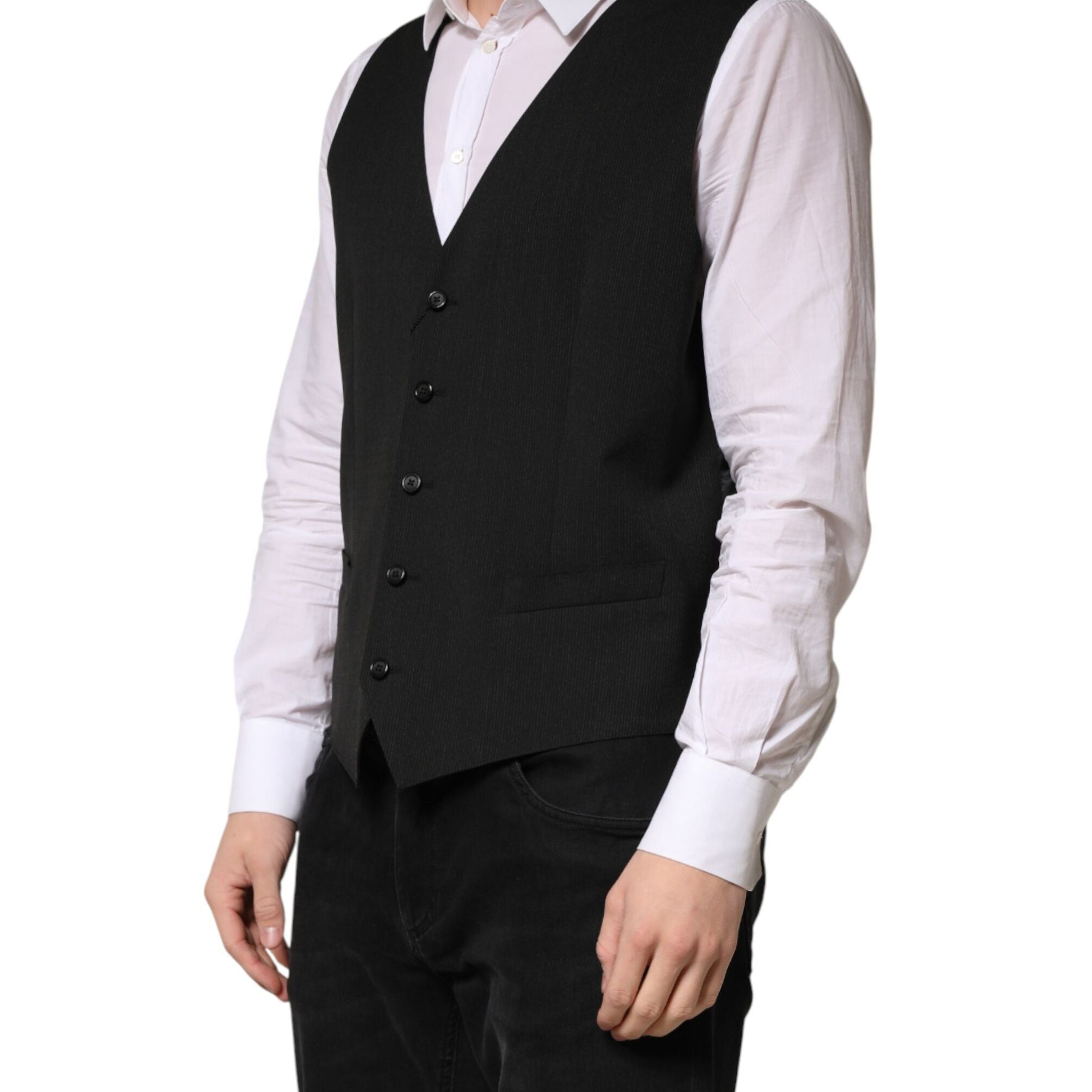 Dolce & Gabbana Black Wool Dress Men Formal Waistcoat Vest