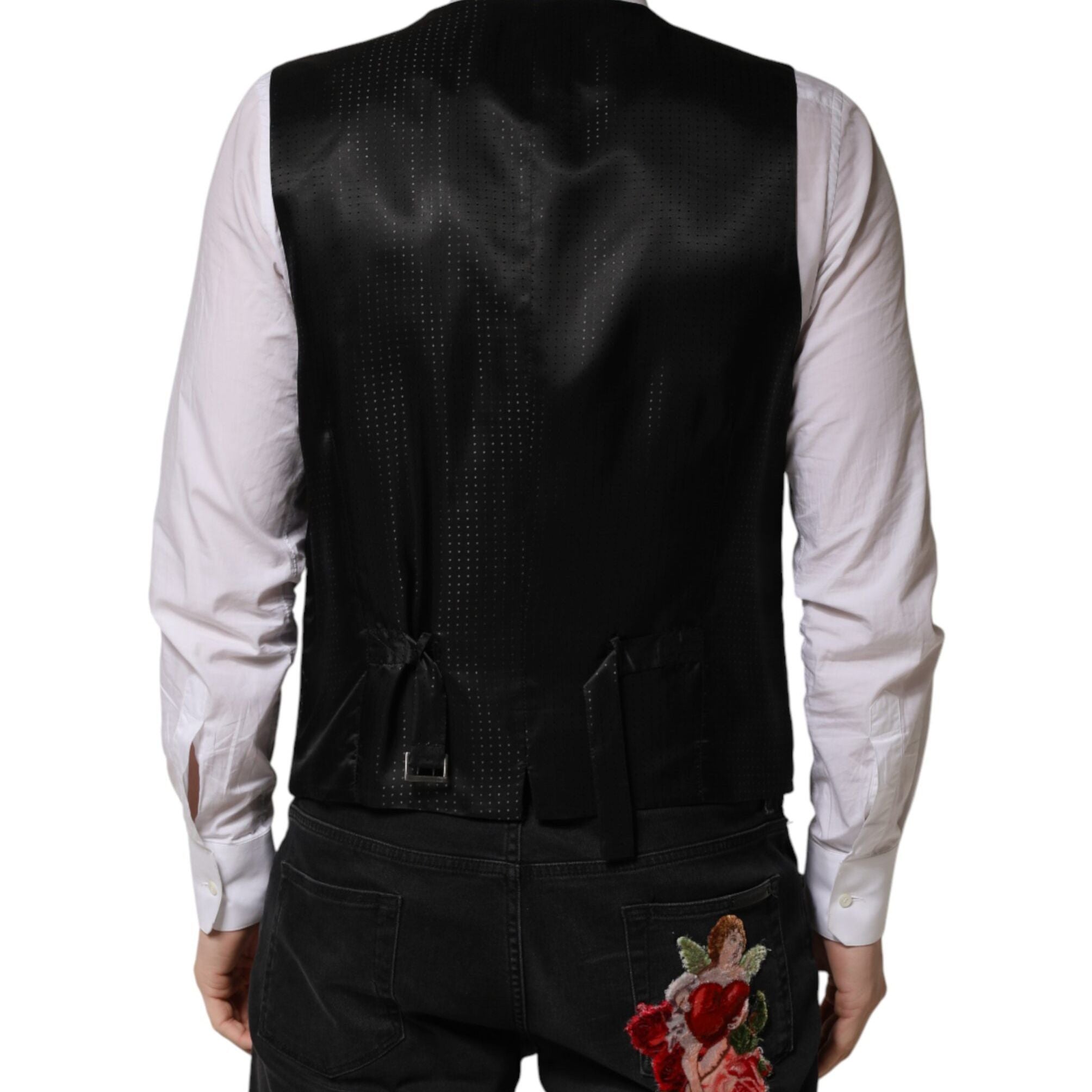 Dolce & Gabbana Black Wool Dress Men Formal Waistcoat Vest