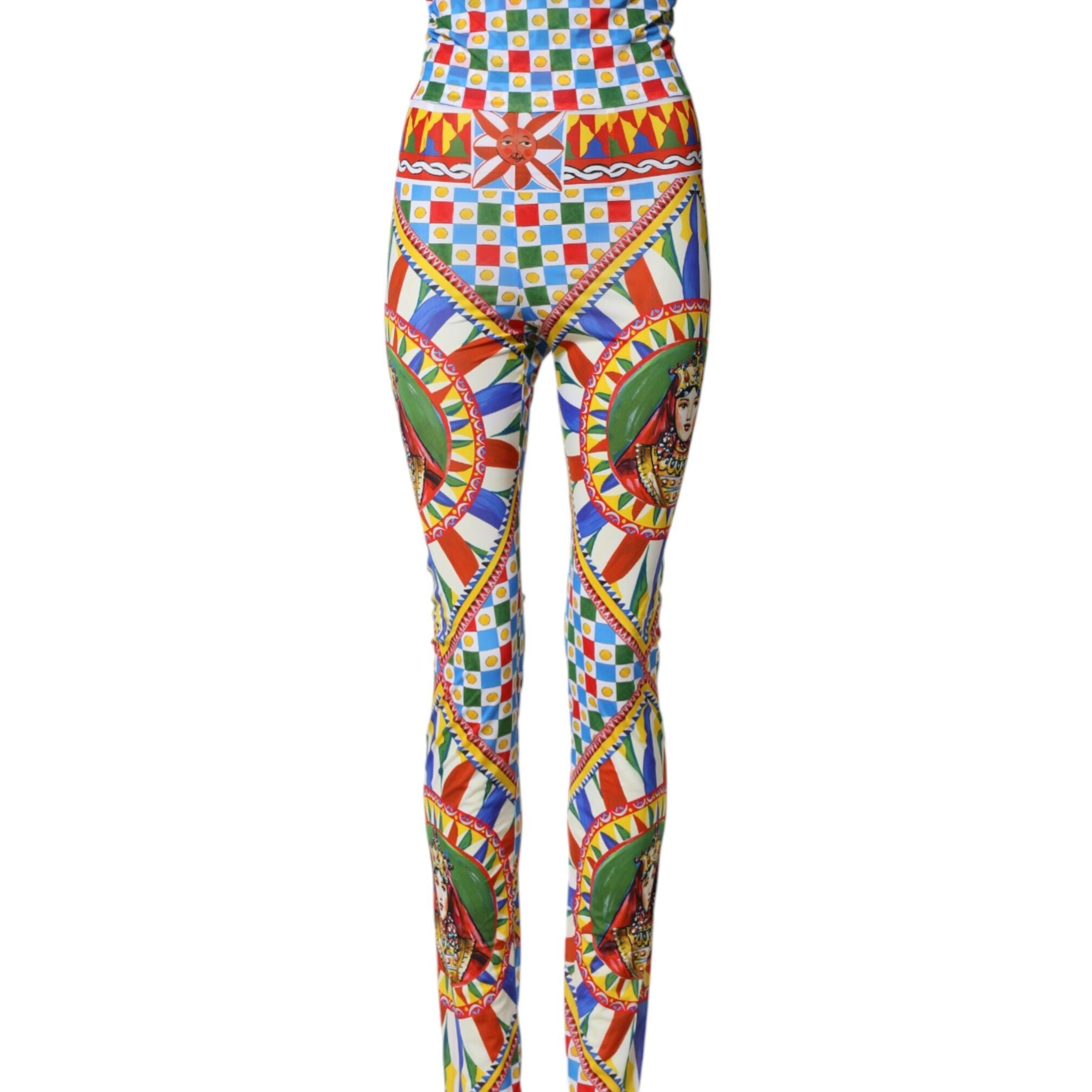 Dolce & Gabbana Multicolor Carretto Leggings High Waist Pants
