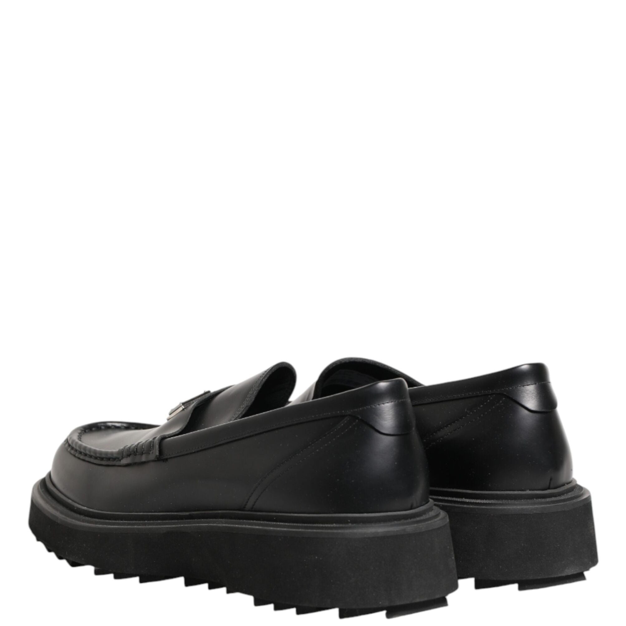 Dolce & Gabbana Black Leather DG Plaque Loafers Dress Shoes