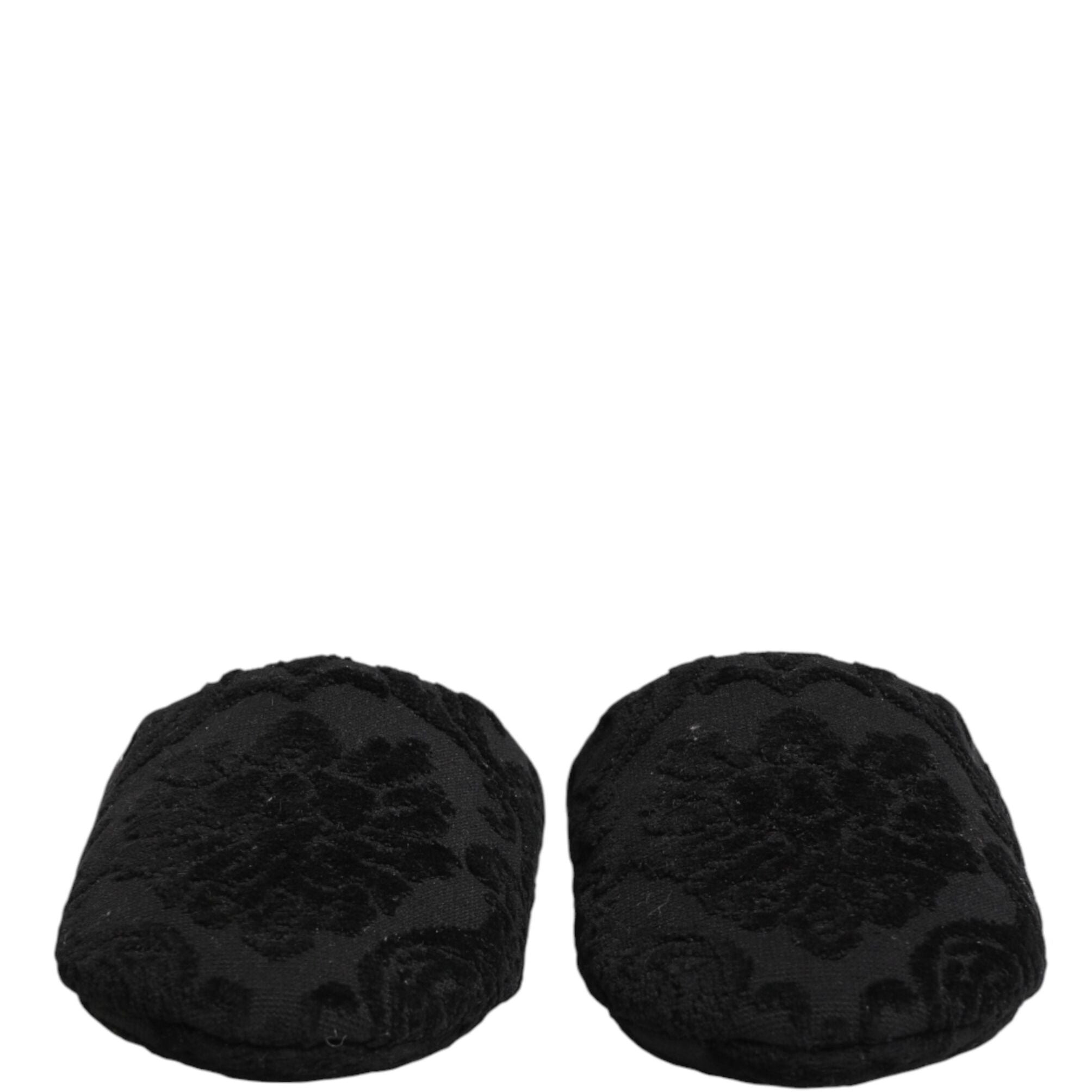 Dolce & Gabbana Black Logo Embroidered Slippers Flats Shoes
