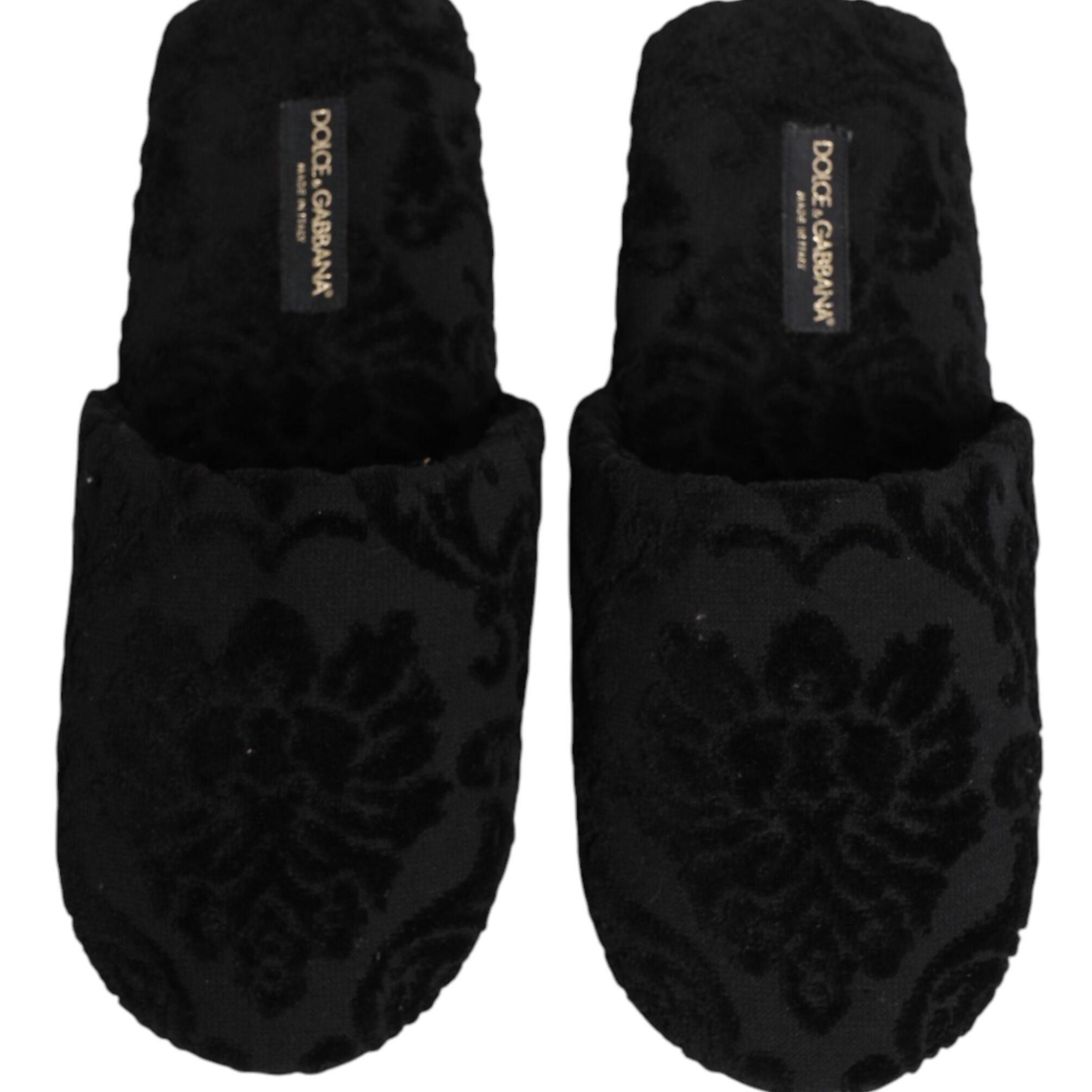 Dolce & Gabbana Black Logo Embroidered Slippers Flats Shoes