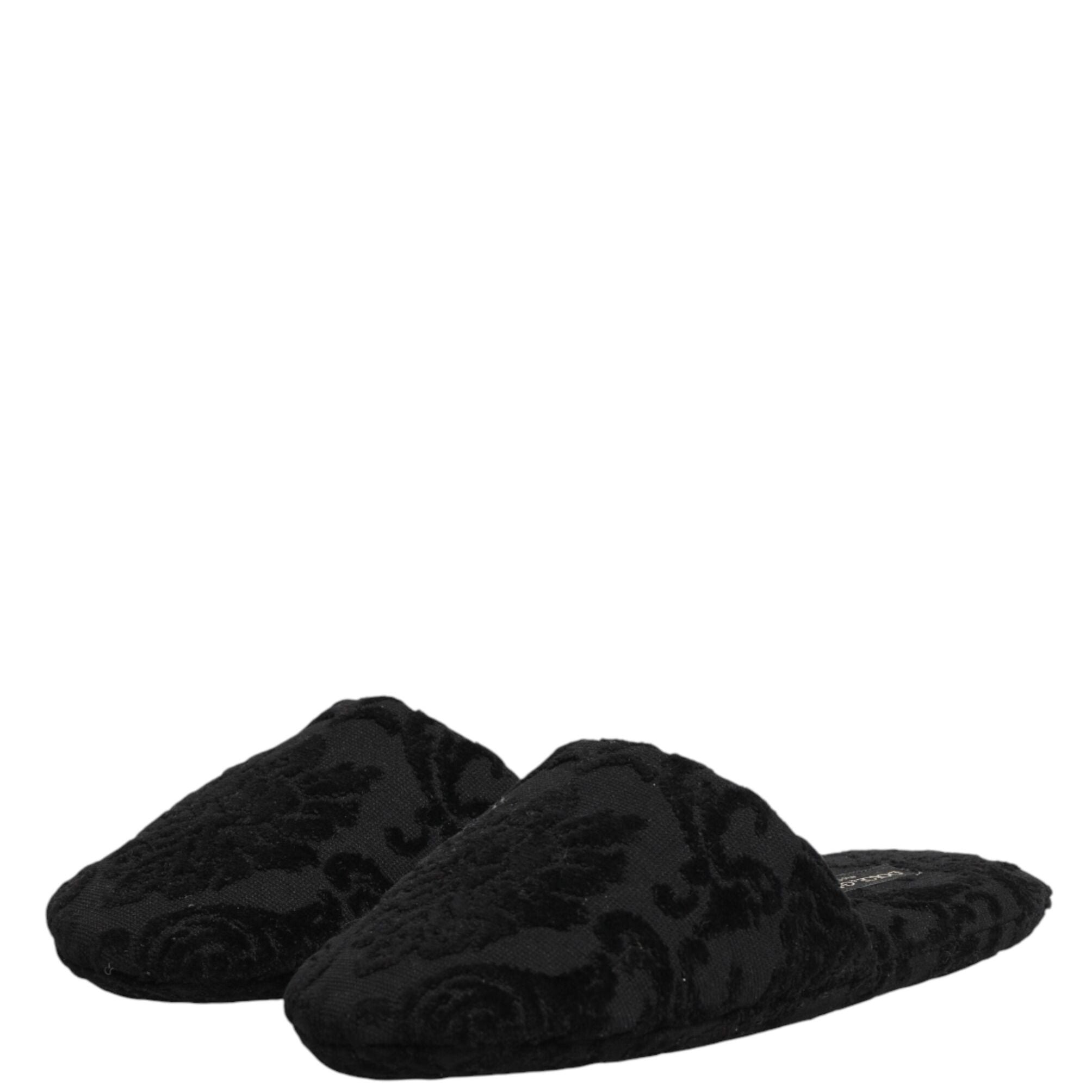 Dolce & Gabbana Black Logo Embroidered Slippers Flats Shoes