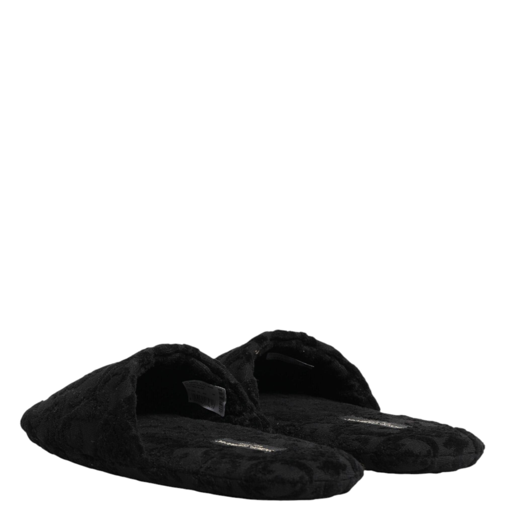 Dolce & Gabbana Black Logo Embroidered Slippers Flats Shoes