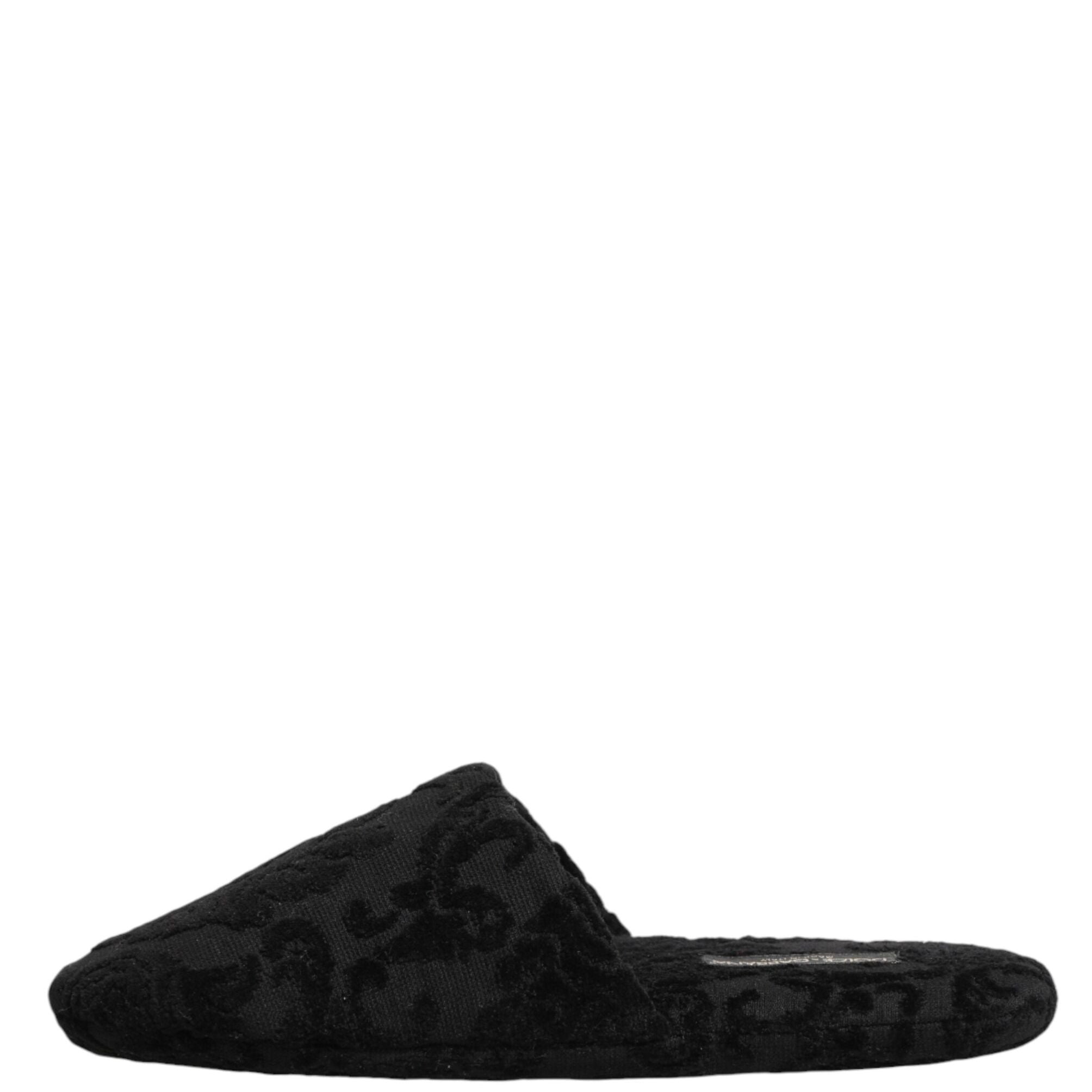 Dolce & Gabbana Black Logo Embroidered Slippers Flats Shoes