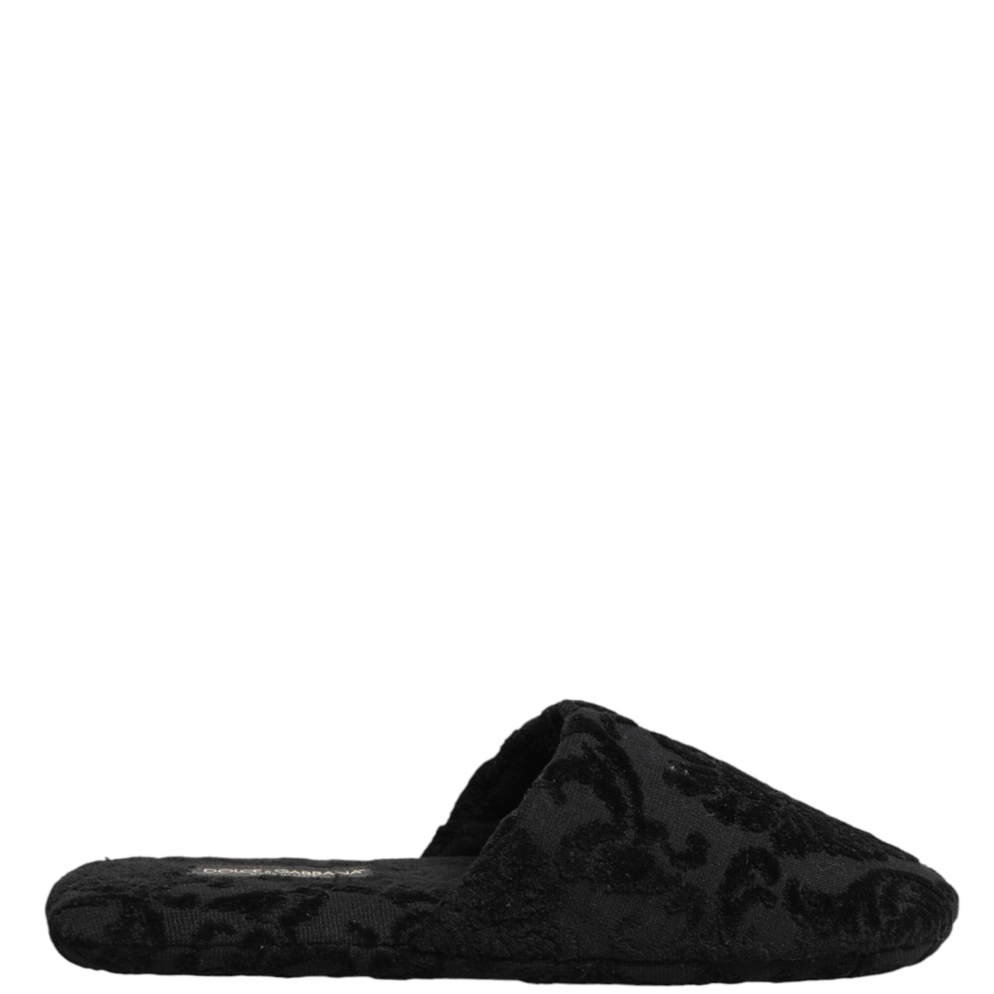 Dolce & Gabbana Black Logo Embroidered Slippers Flats Shoes