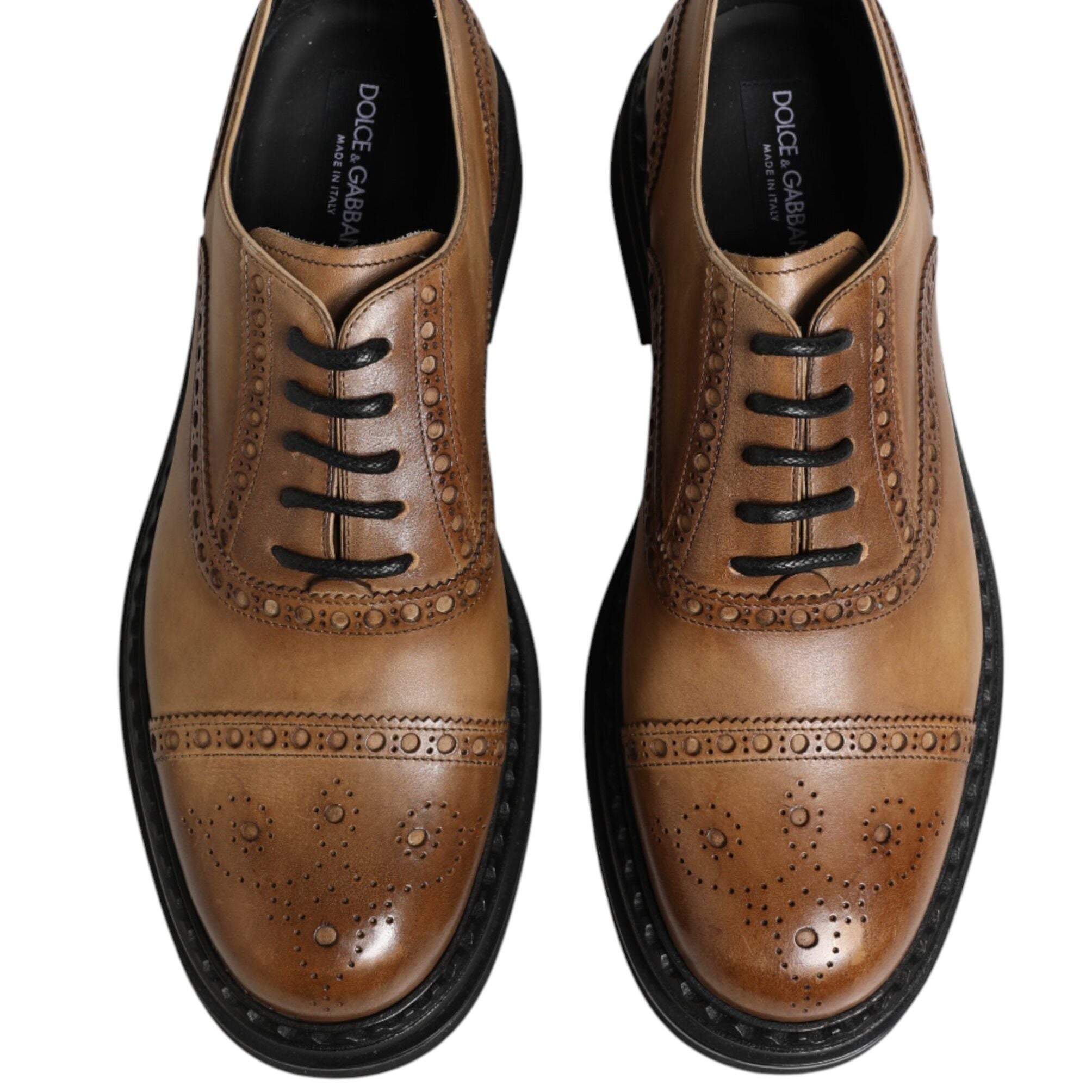 Dolce & Gabbana Brown Lace Up Leather Brogue Derby Men Shoes