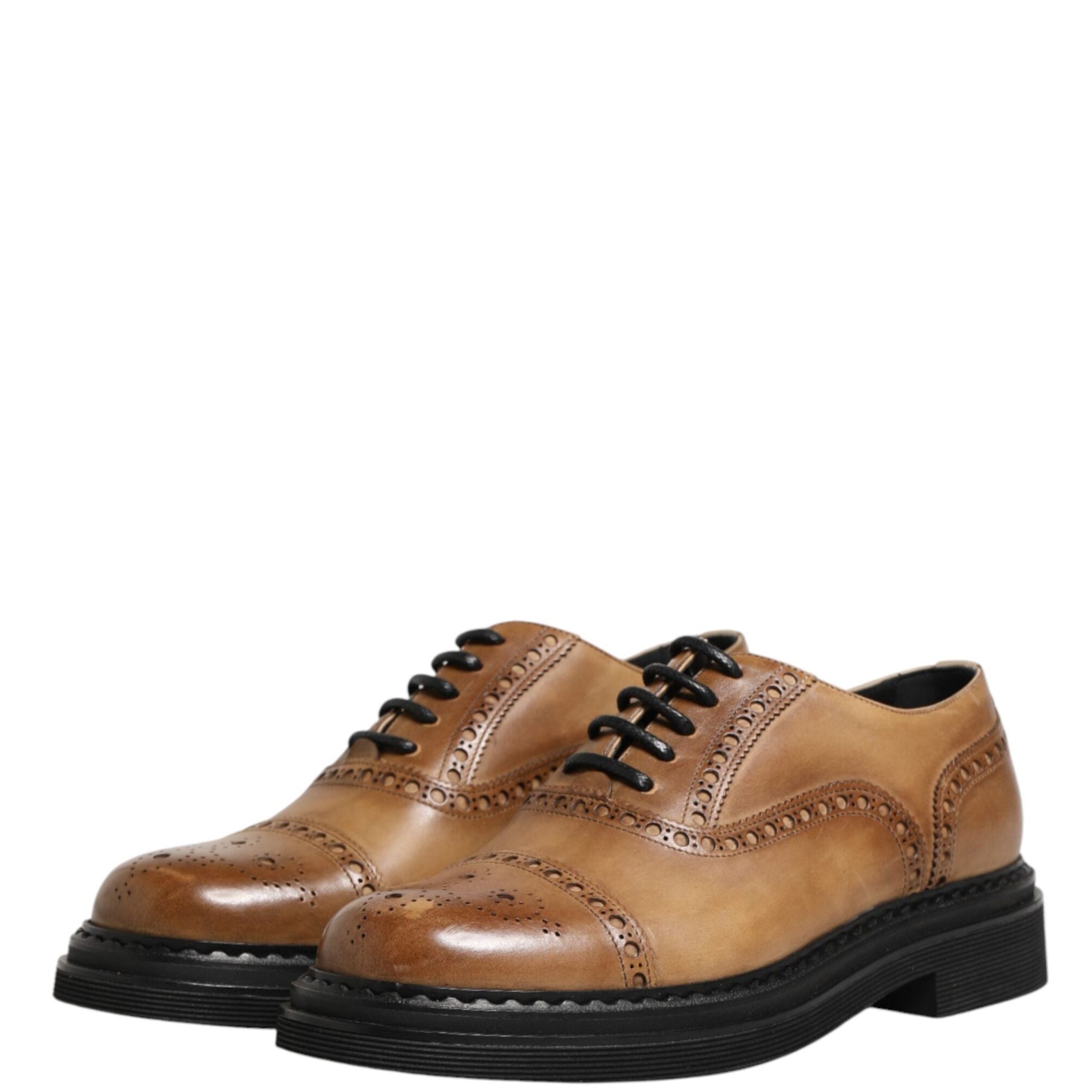 Dolce & Gabbana Brown Lace Up Leather Brogue Derby Men Shoes