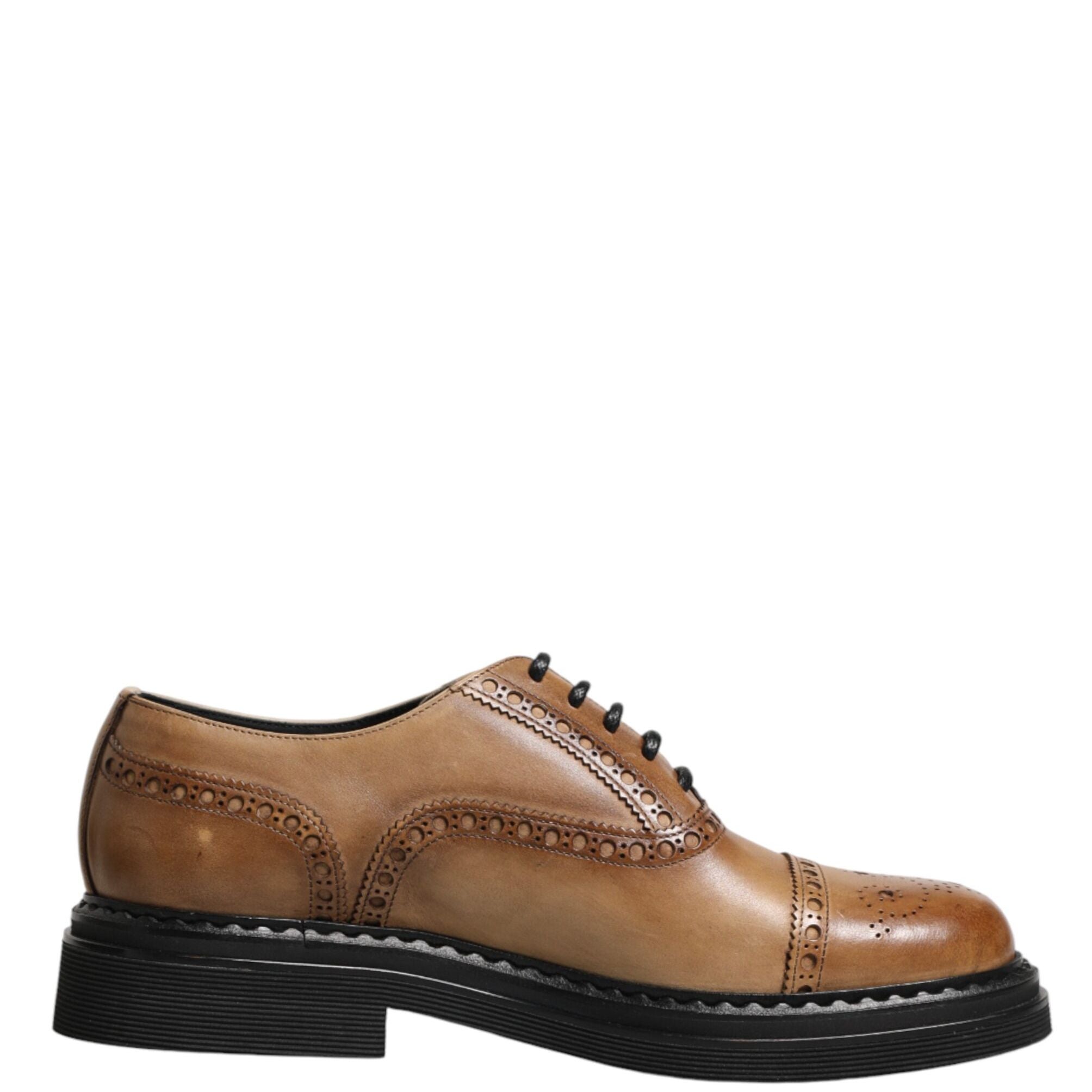 Dolce & Gabbana Brown Lace Up Leather Brogue Derby Men Shoes