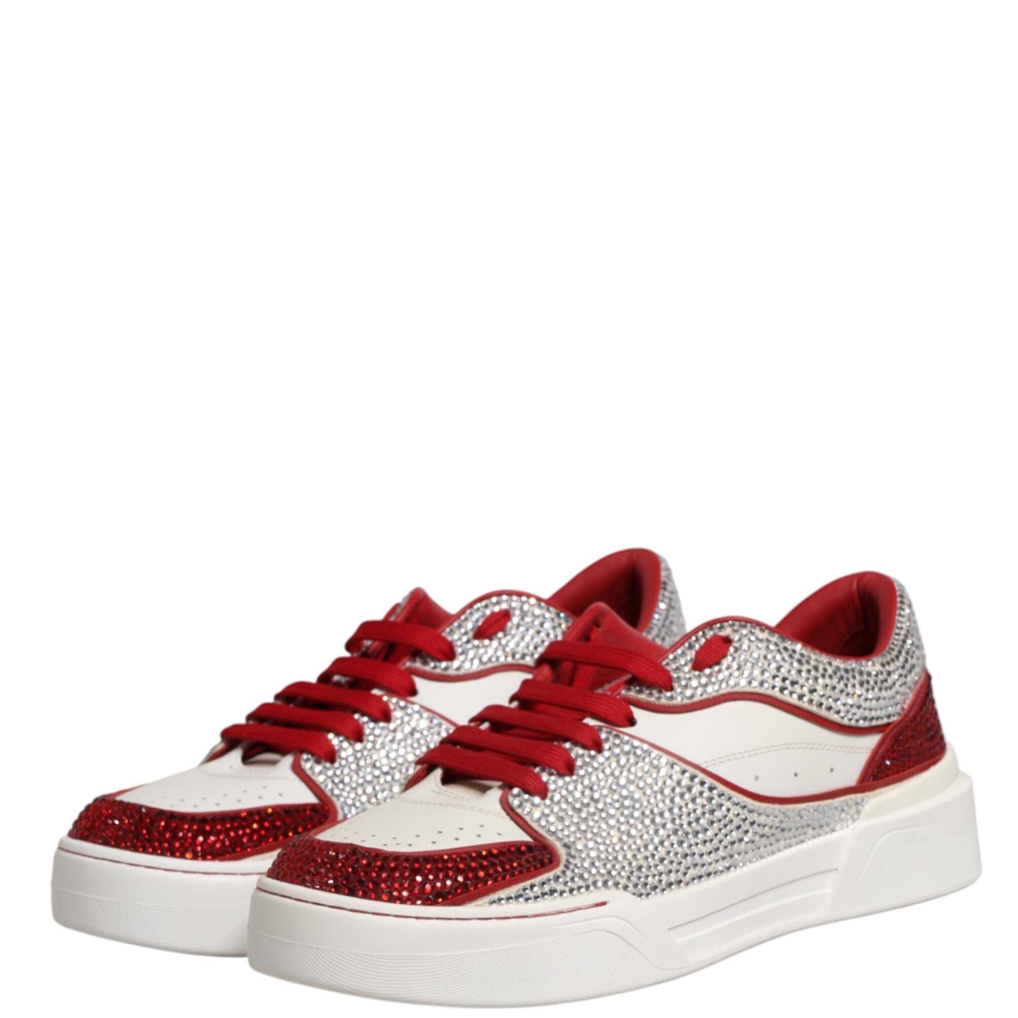 Dolce & Gabbana White Red Rhinestone Embellished Men Sneakers Shoes