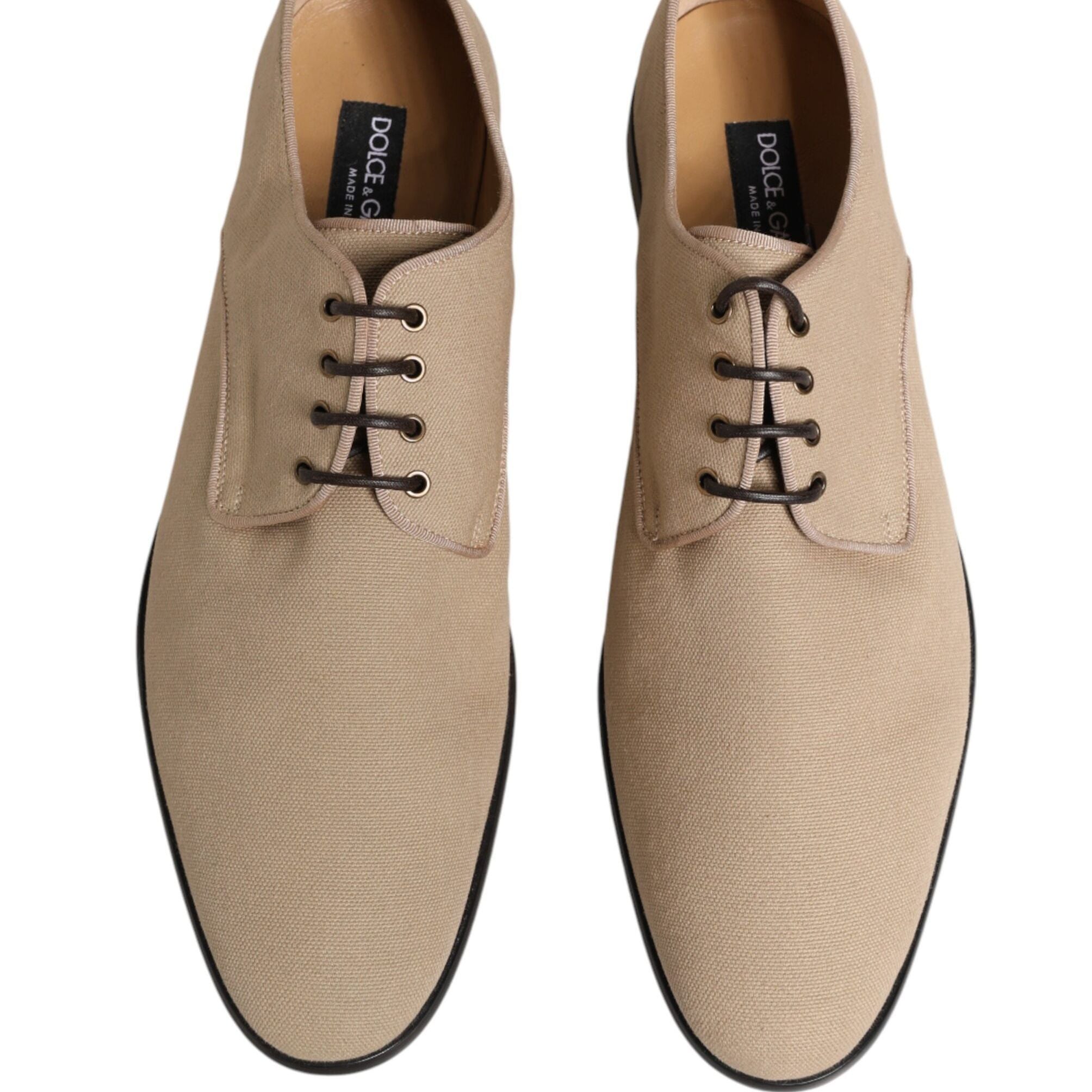 Dolce & Gabbana Beige Canvas Derby Lace Up Dress Men Shoes
